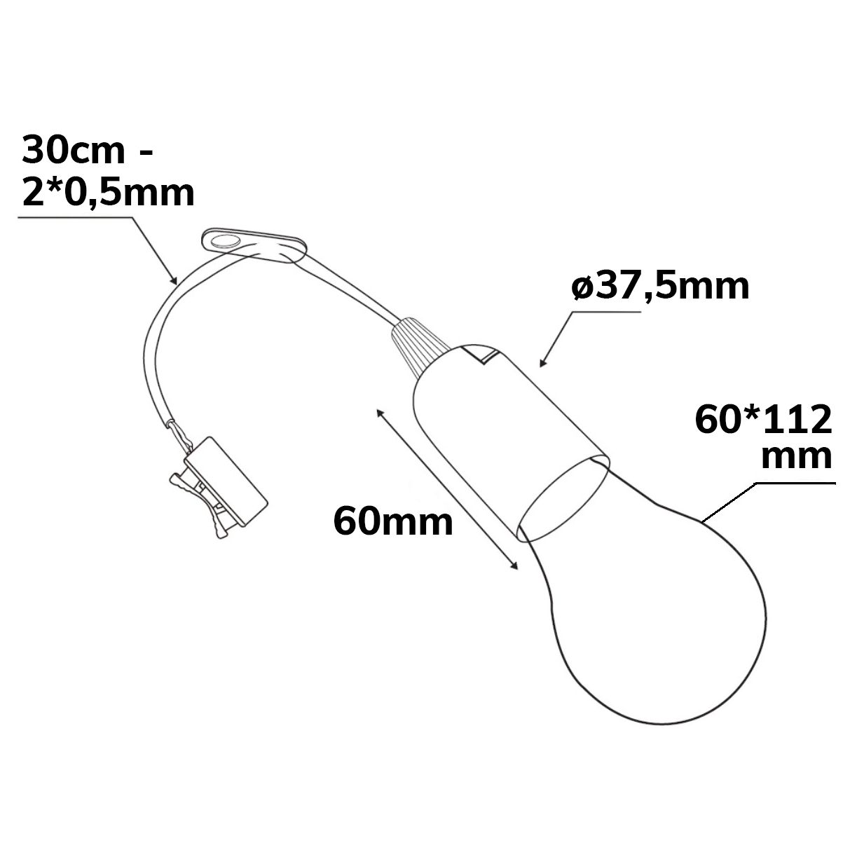ISOLED Baufassung E27 SET mit Federklemme, Öse und LED bulb 9W, warmweiß - 3