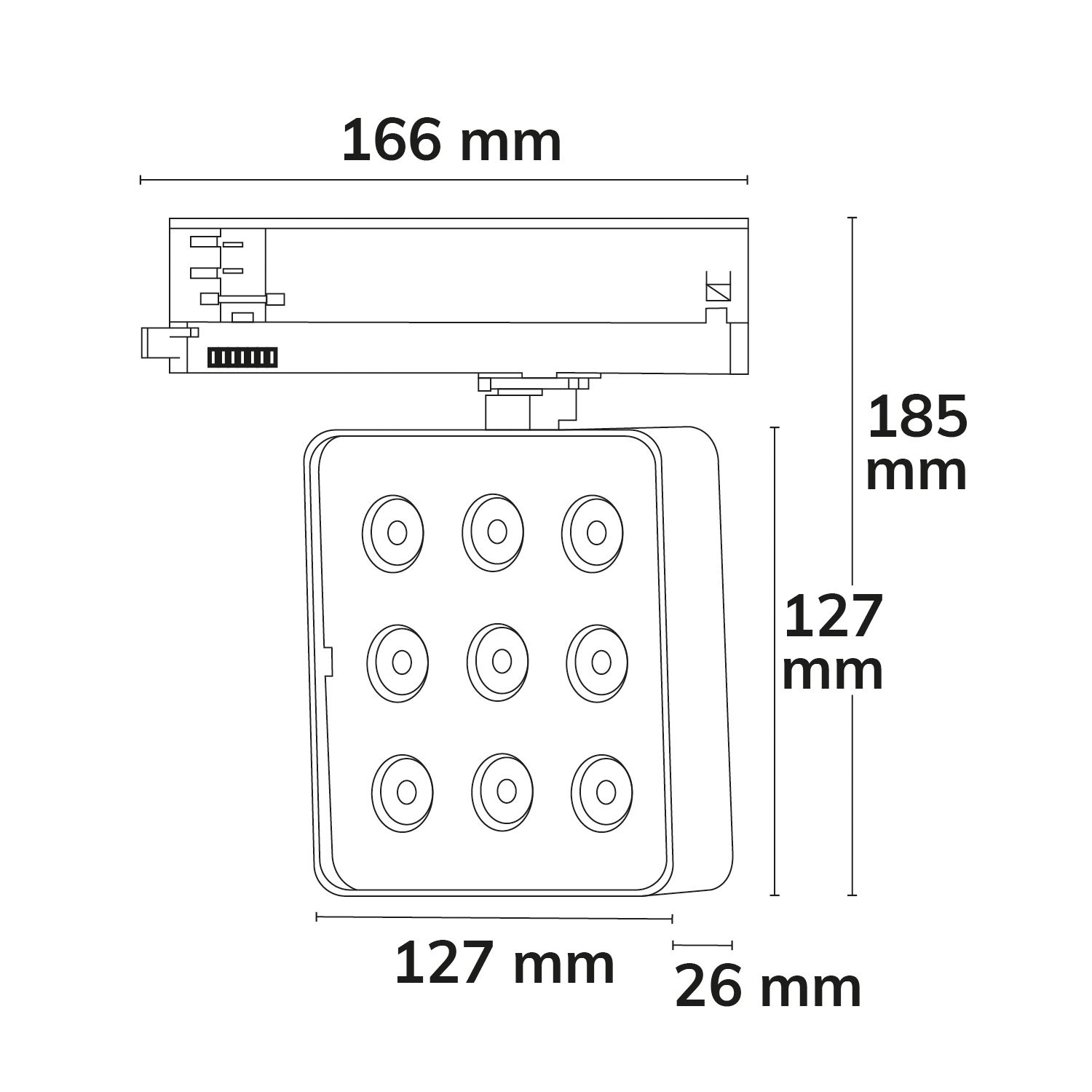 ISOLED 3-Phasen Schienenstrahler MATRIX, 20W, 40°, schwarz, 3000K, UGR