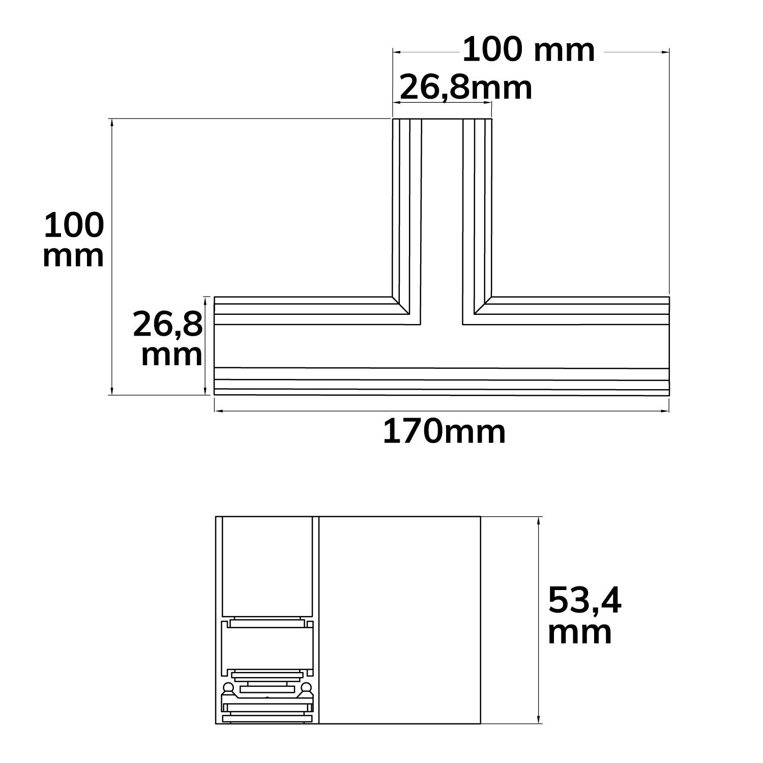 ISOLED Track48 T-Schiene horizontal für Aufbauschiene, weiß, nicht stromführend - 2