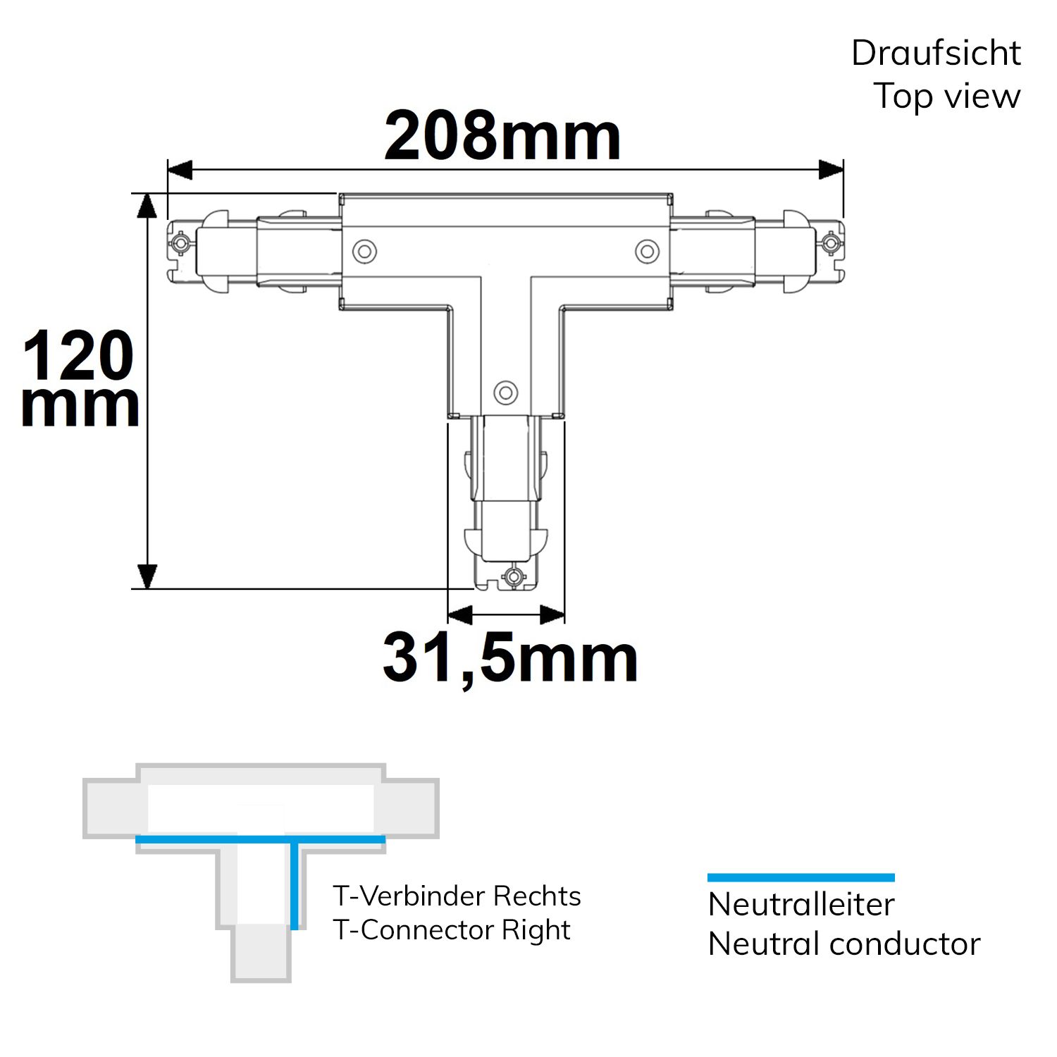 ISOLED 3-Phasen DALI T-Verbinder für Aufbauschiene, N-Leiter rechts, weiß - 2