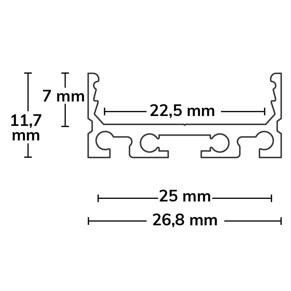 ISOLED LED Aufbauprofil SURF20 FLAT V1 Aluminium eloxiert, 200cm - 3