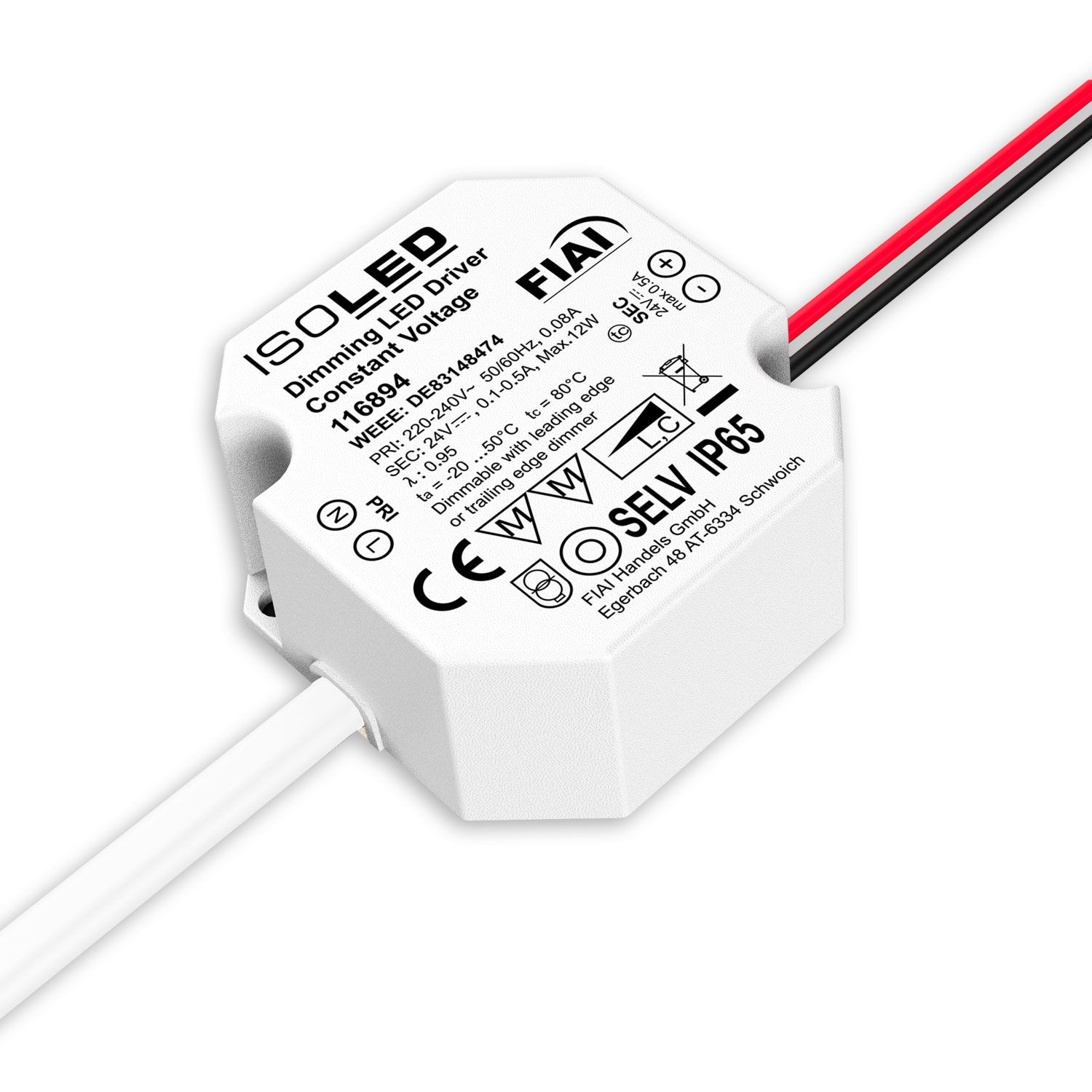 ISOLED LED Schalterdosen-PWM-Trafo 24V/DC, 0-12W, Tiefe 24mm, IP65, dimmbar, SELV ISOLED LED Schalterdosen-PWM-Trafo 24V/DC, 0-12W, Tiefe 24mm, IP65, dimmbar, SELV - 1