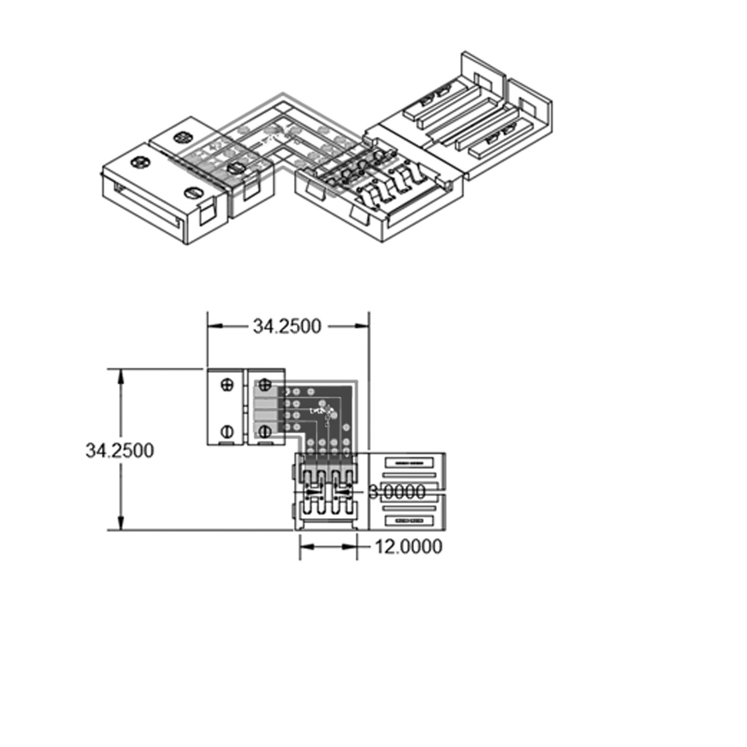 ISOLED Clip-Eck-Verbinder (max. 5A) C1-212 für 2-pol. IP20 Flexstripes mit Breite 12mm, Pitch >12mm - 2