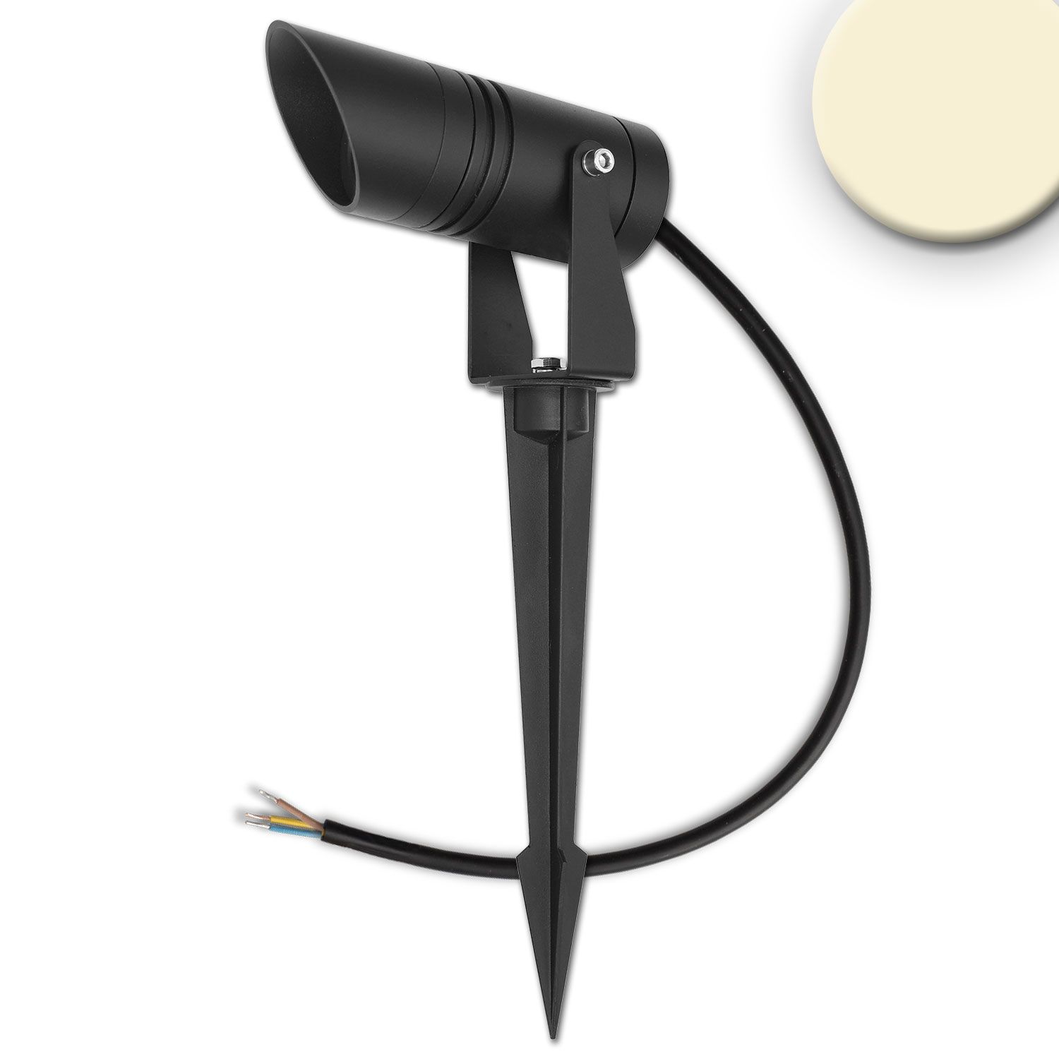 ISOLED LED Gartenstrahler, rund, Aluminium, schwarz, 12-24V, IP65, 6W, 30°, warmweiß, inkl. Erdspieß - 1