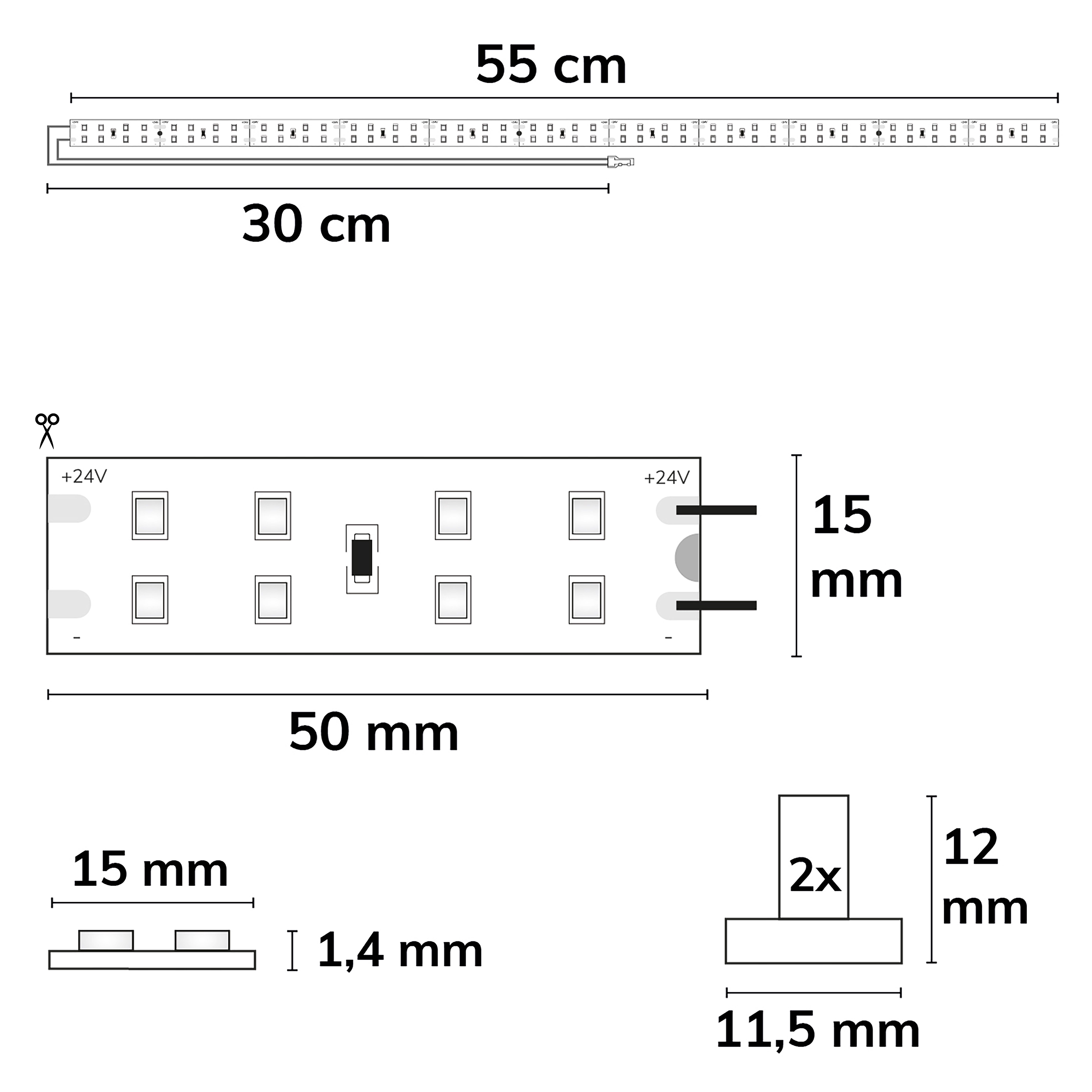ISOLED LED T5/T8 Umrüstplatine 865, 55cm, MiniAMP, 88 LED, 24V, 9W, 170 lm/W, kaltweiß, dimmbar - 3