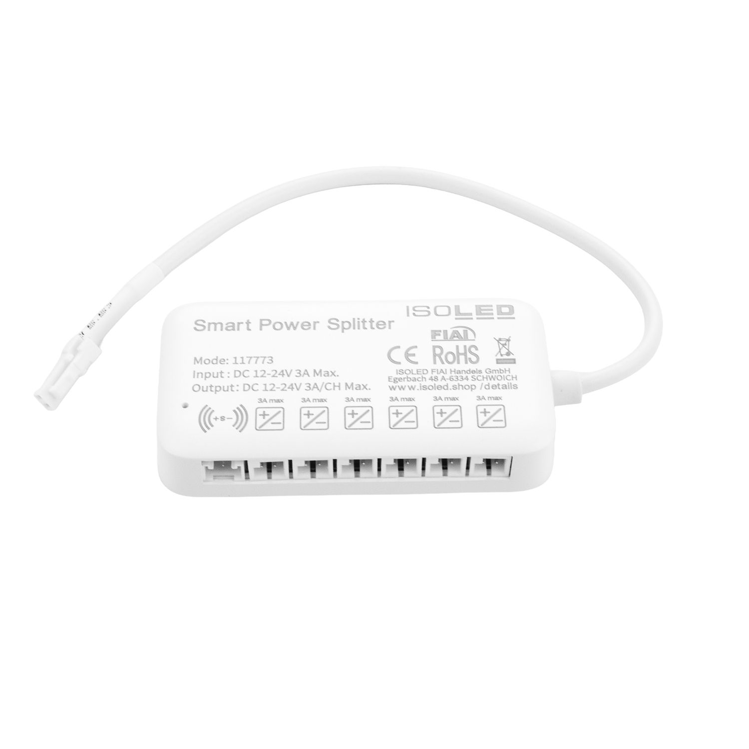 ISOLED MiniAMP Power-Splitter 6-fach, Single Color, 12-24V DC, mit Master Sensor-Port - 2