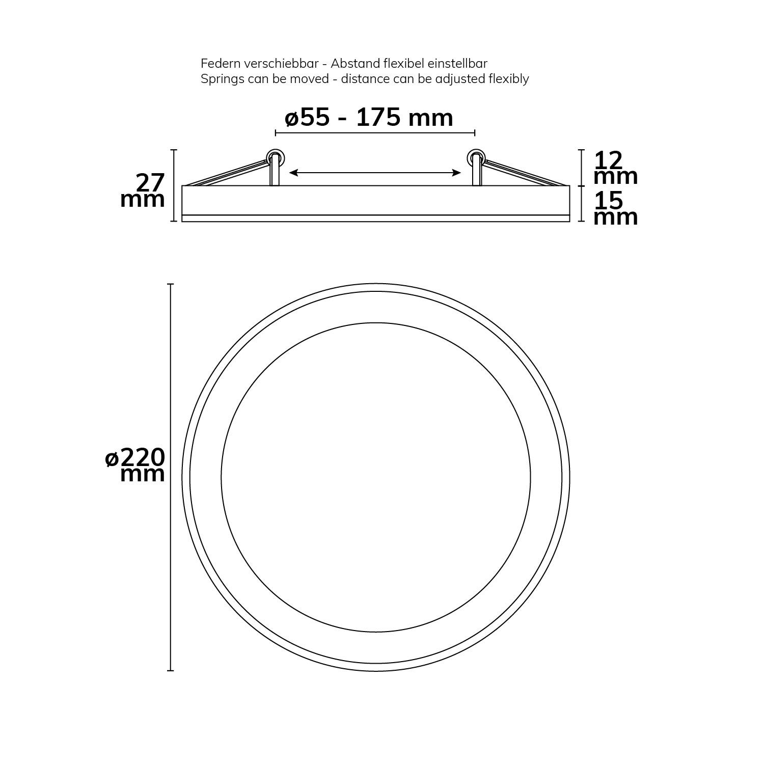 ISOLED LED Aufbau/Einbauleuchte Slim Flex, 18W, schwarz, ColorSwitch 3000|3500|4000K - 3