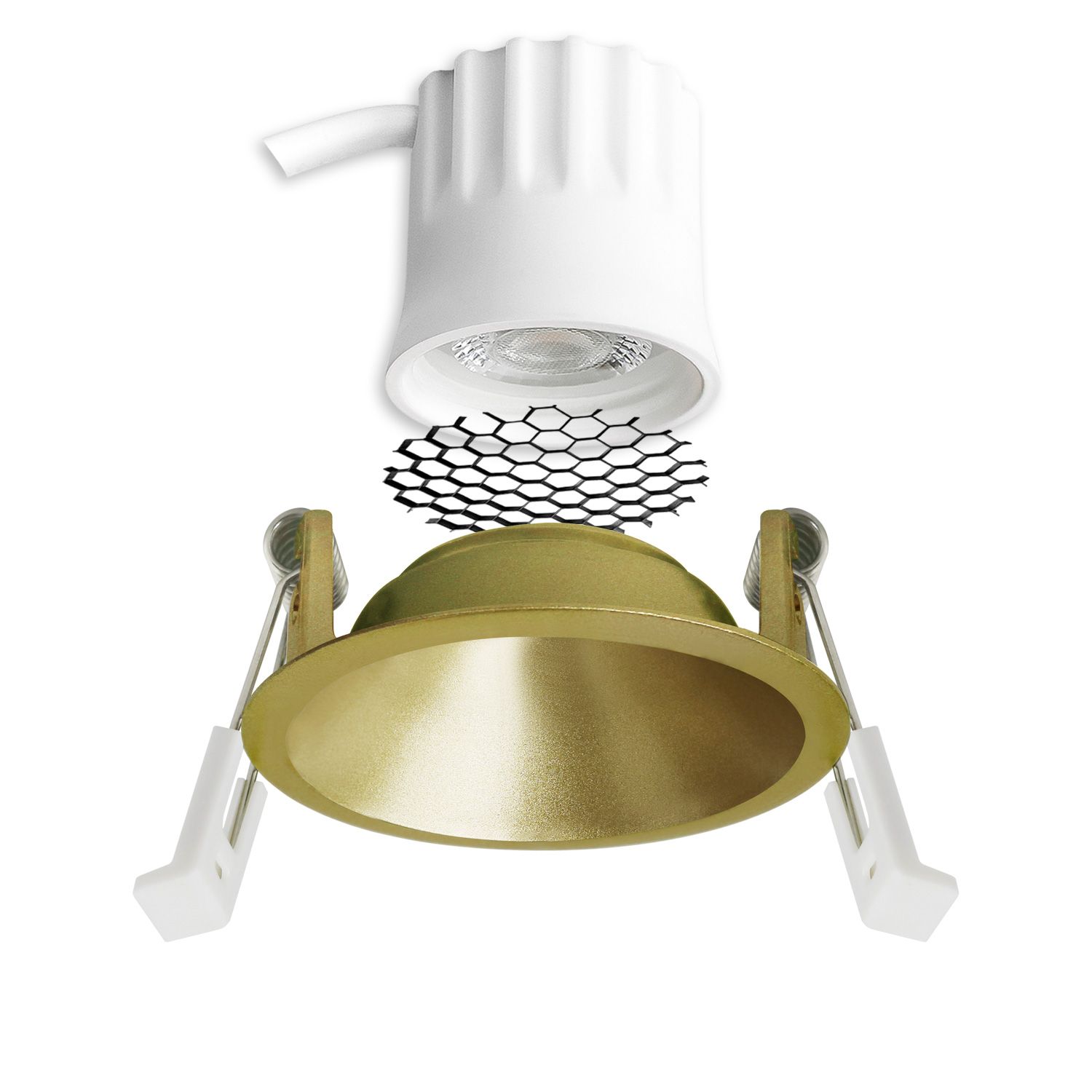 ISOLED LED Einbaustrahler BACK45, gold, rund, 5W, CRI90, 3000K, rückversetzt, Honeycomb, dimmbar - 2
