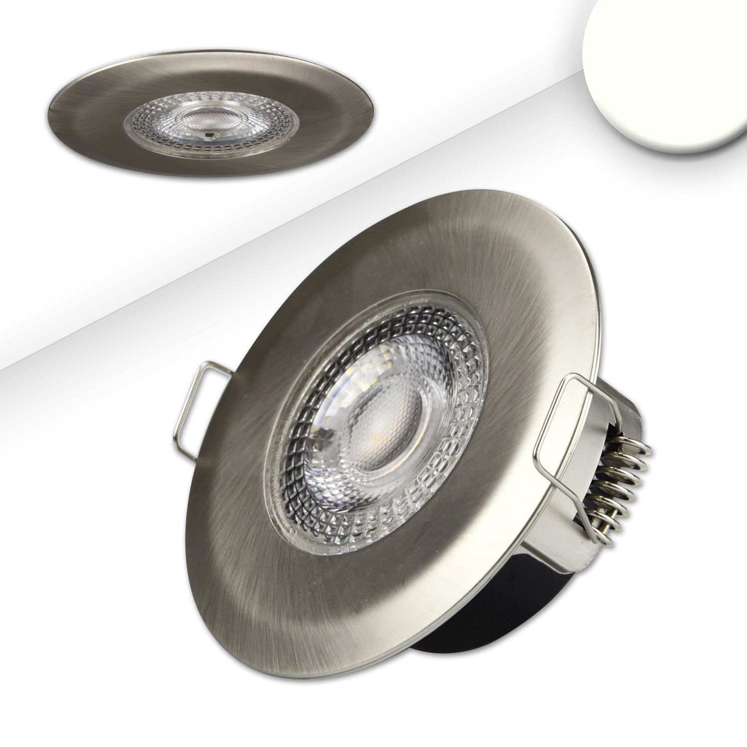 ISOLED LED Einbaustrahler PC68 IP44, brushed, 5W, 38°, neutralweiß, 3 Stufen dimmbar, korrosionsbeständig - 1