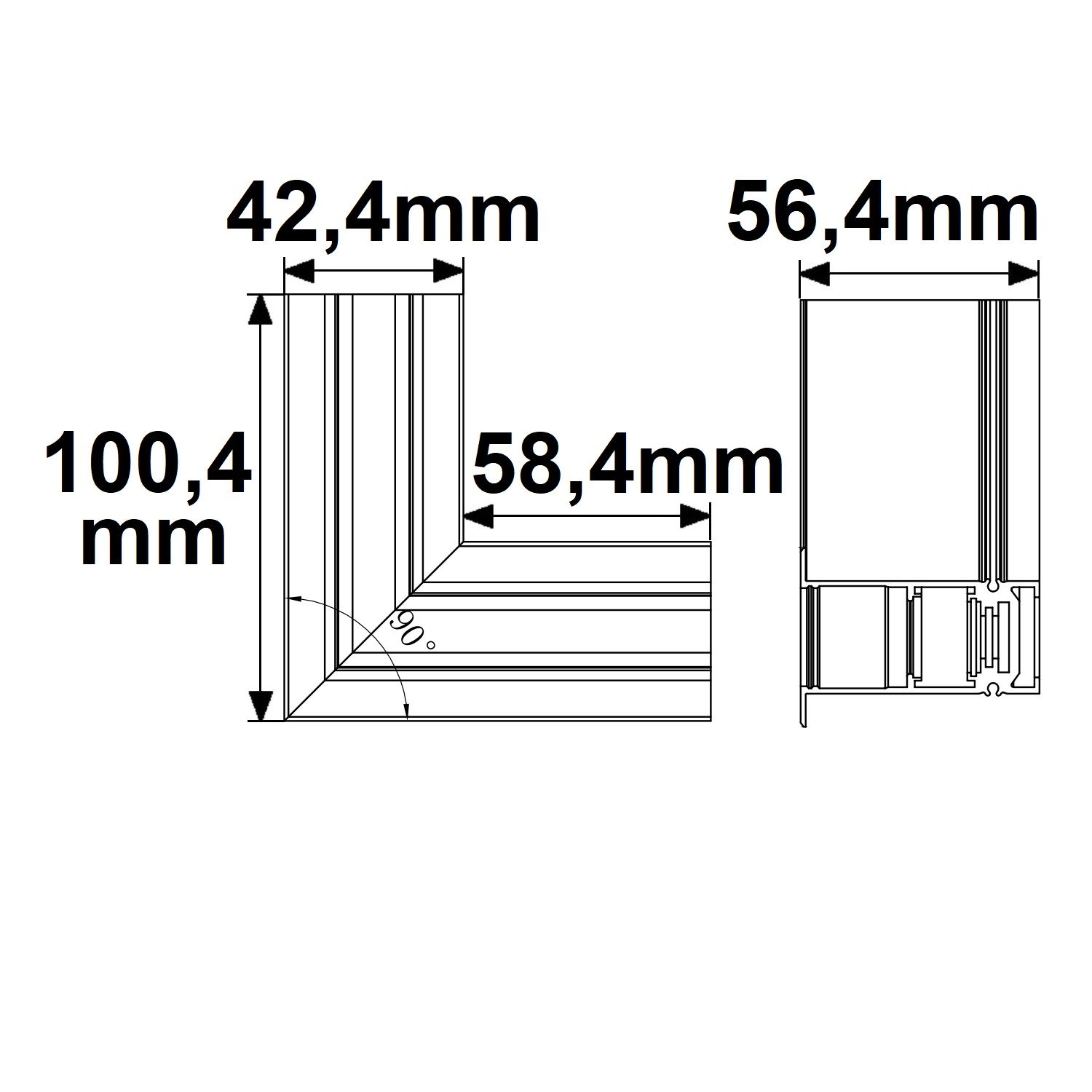 ISOLED Track48 Eckschiene 90° horizontal für Einbauschiene, schwarz, nicht stromführend - 2