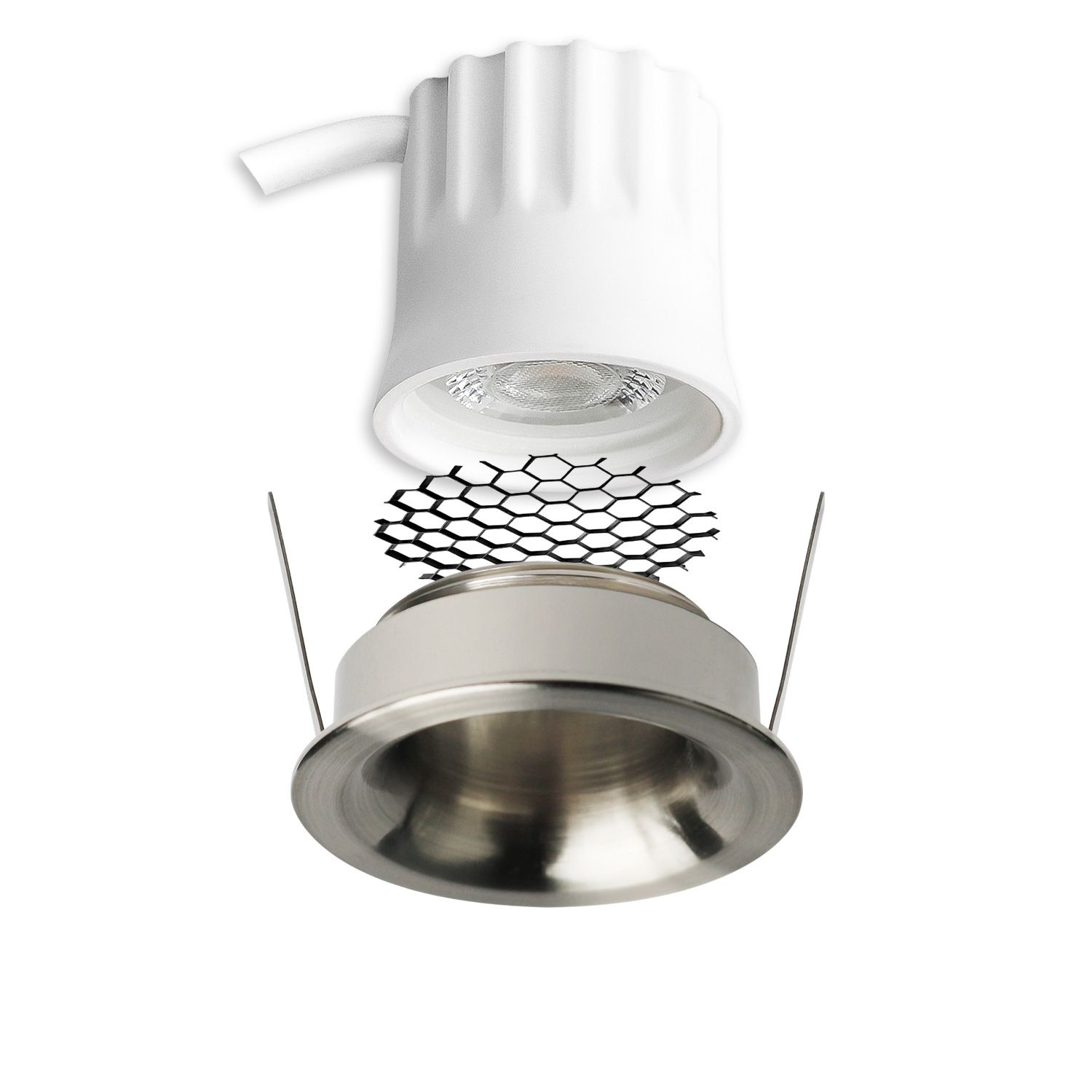 ISOLED LED Einbaustrahler BACK32, nickel geb., rund, 5W, CRI90, 3000K, rückversetzt, Honeycomb, dimmbar - 2