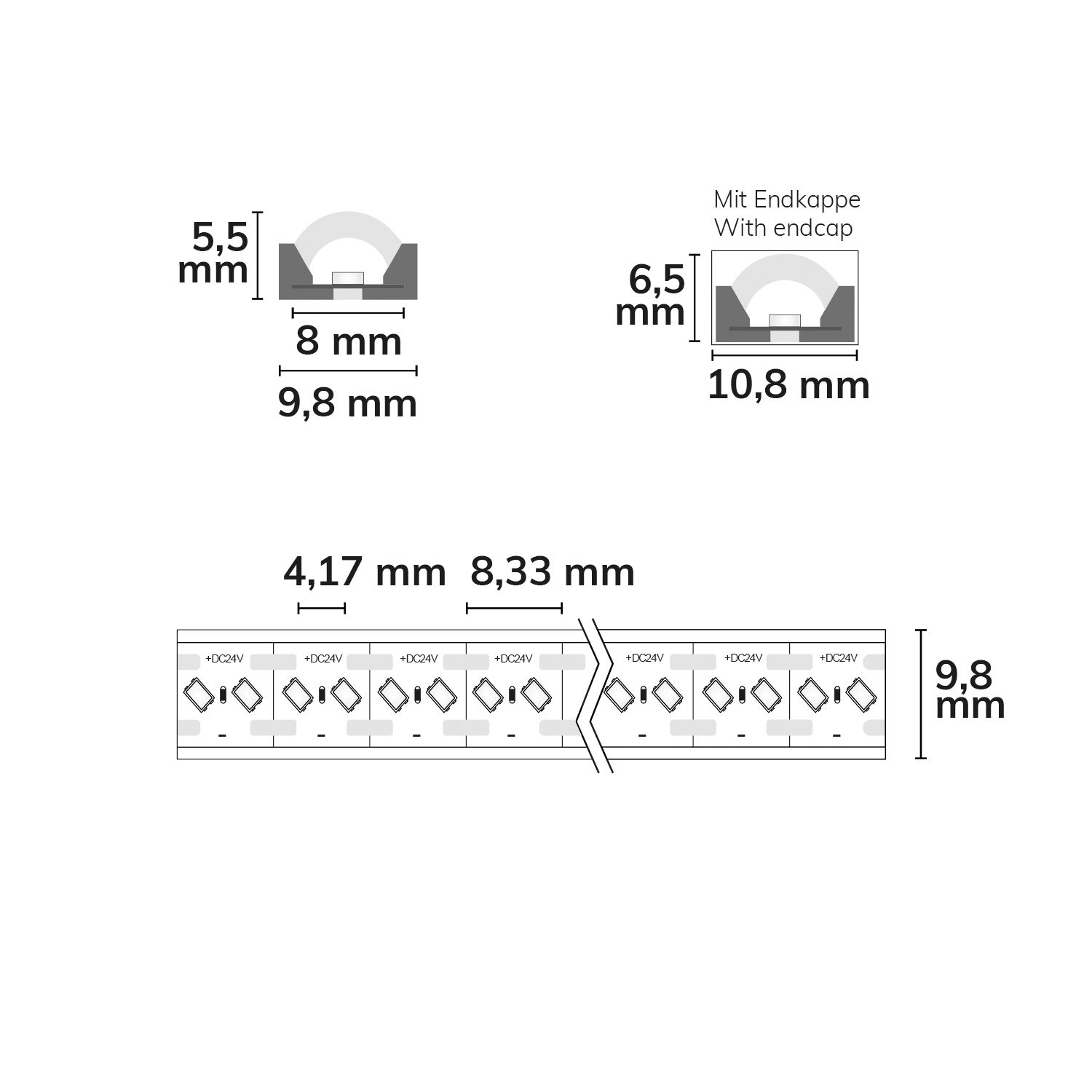 ISOLED LED FC930 24V Flextube 10 W, IP66, 3000K, 2,5m Rolle, 240 LED/m, MiniAmp, MiniCut - 3