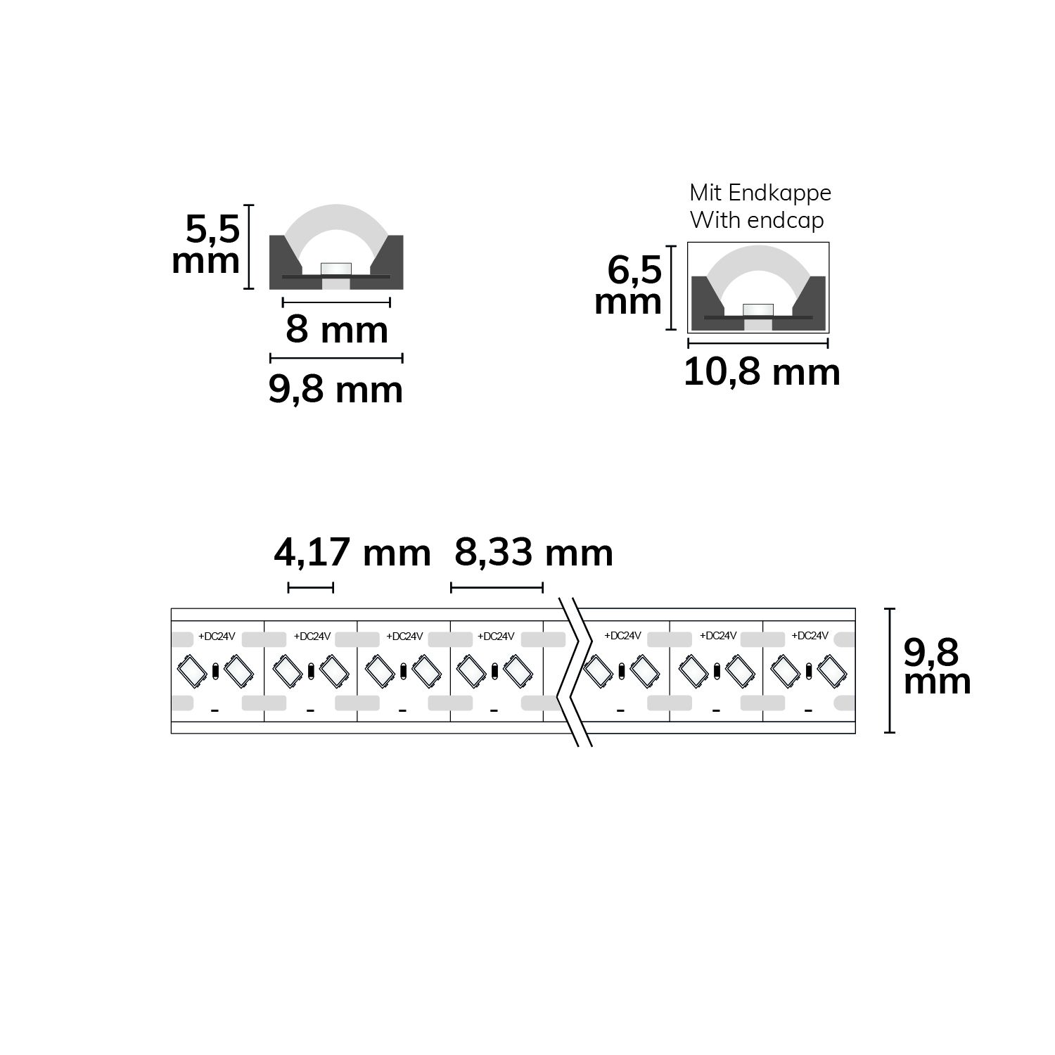 ISOLED LED FC940 24V Flextube 10 W, IP66, 4000K, 5m Rolle, 240 LED/m, MiniAmp, MiniCut - 3