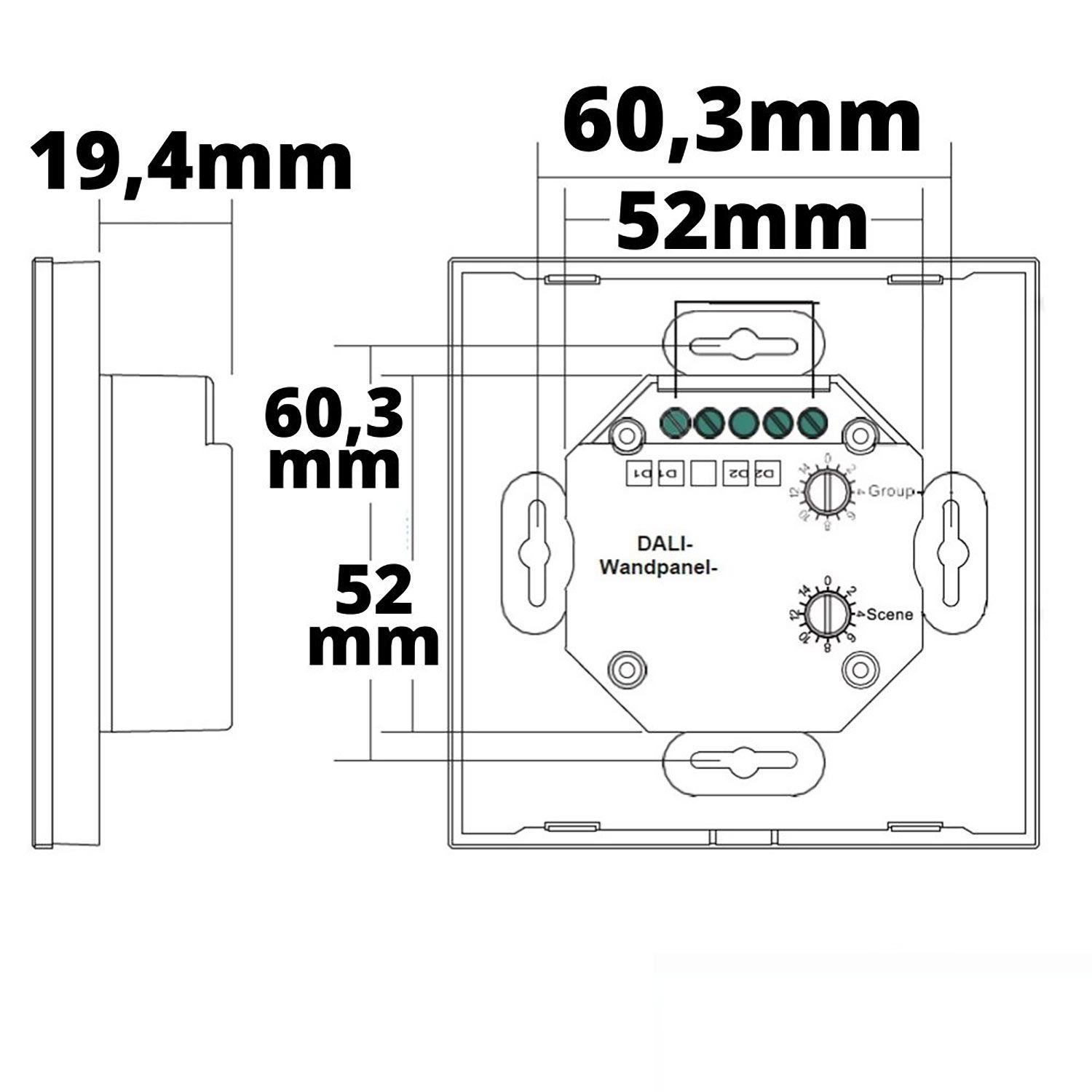ISOLED DALI DT8 CCT 1 Gruppe Einbau-Touch Master-Controller, weiß, 230V AC oder DALI-Bus Spannung - 2