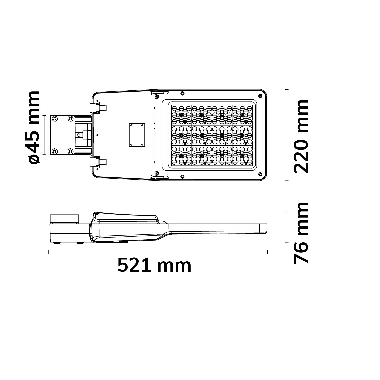 ISOLED LED Street Light GR60, 3000K, IP66, mit Aufnahme für Ausleger DN45 - 3