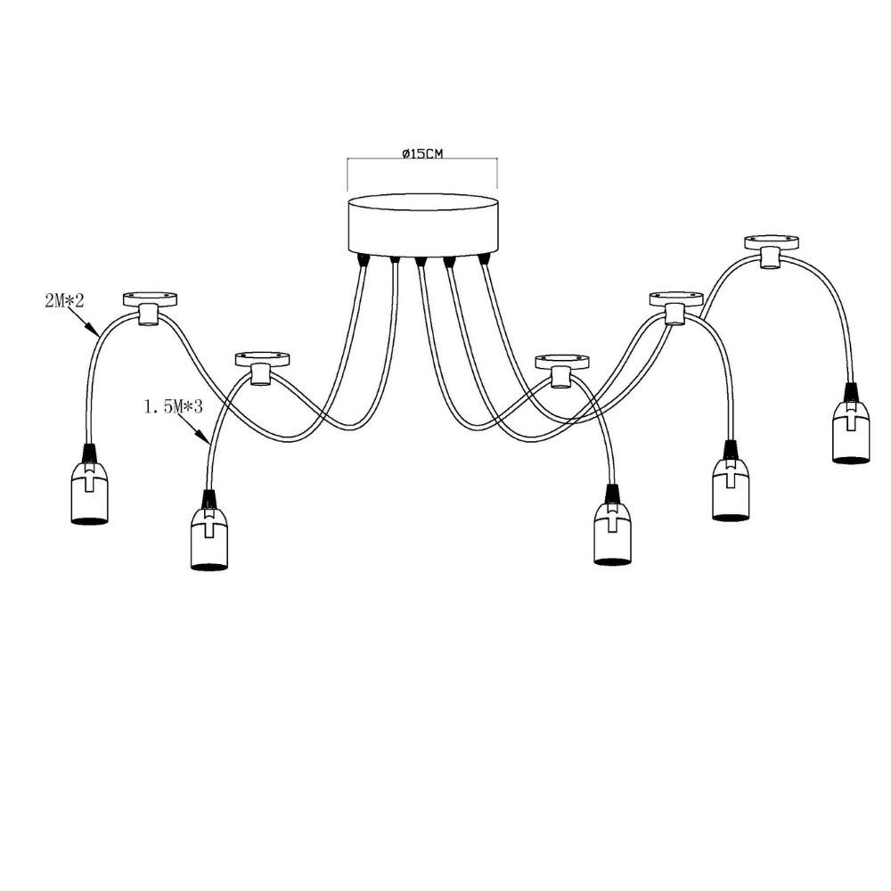 ISOLED Hängeleuchte Spider 1 Metall schwarz, 5 Kabel 2m, exkl. 5xE27 Leuchtmittel - 3