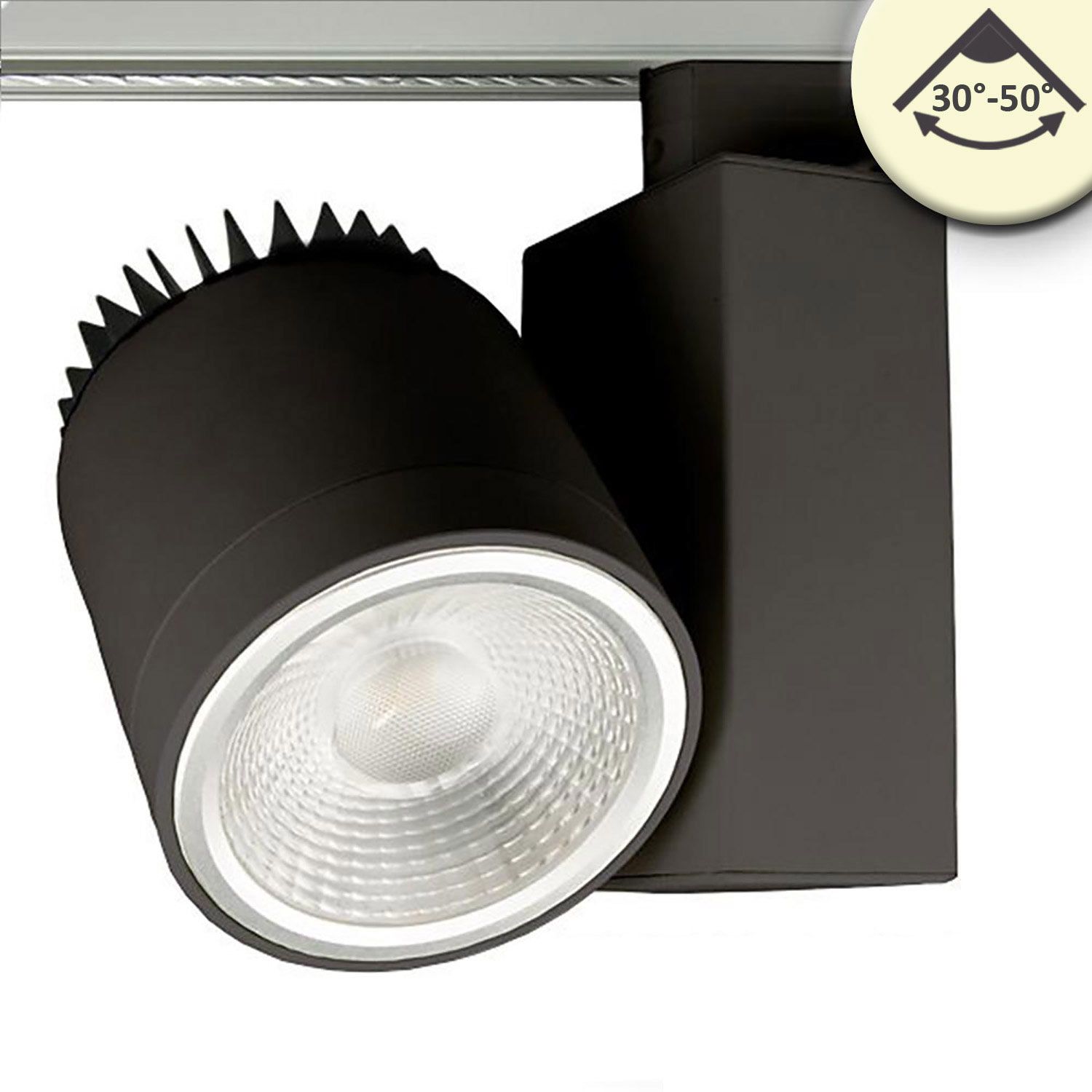 ISOLED 3-Phasen Schienenstrahler fokussierbar, 35W, 30°-50°, schwarz matt, 3000K, CRI92 ISOLED 3-Phasen Schienenstrahler fokussierbar, 35W, 30°-50°, schwarz matt, 3000K, CRI92 - 1