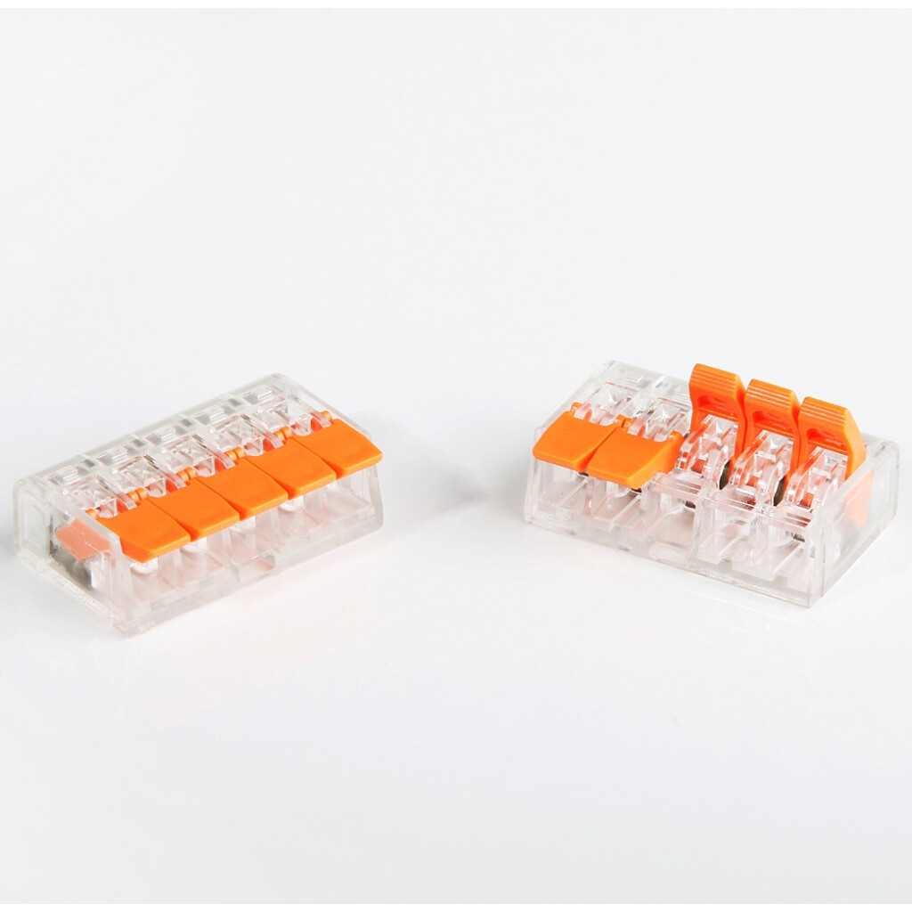 Emilum Verbindungsklemme, 5-polig, 0.2-4 mm², Transparent, Orange (ähnlich WAGO 221-415) - Produktbild 2