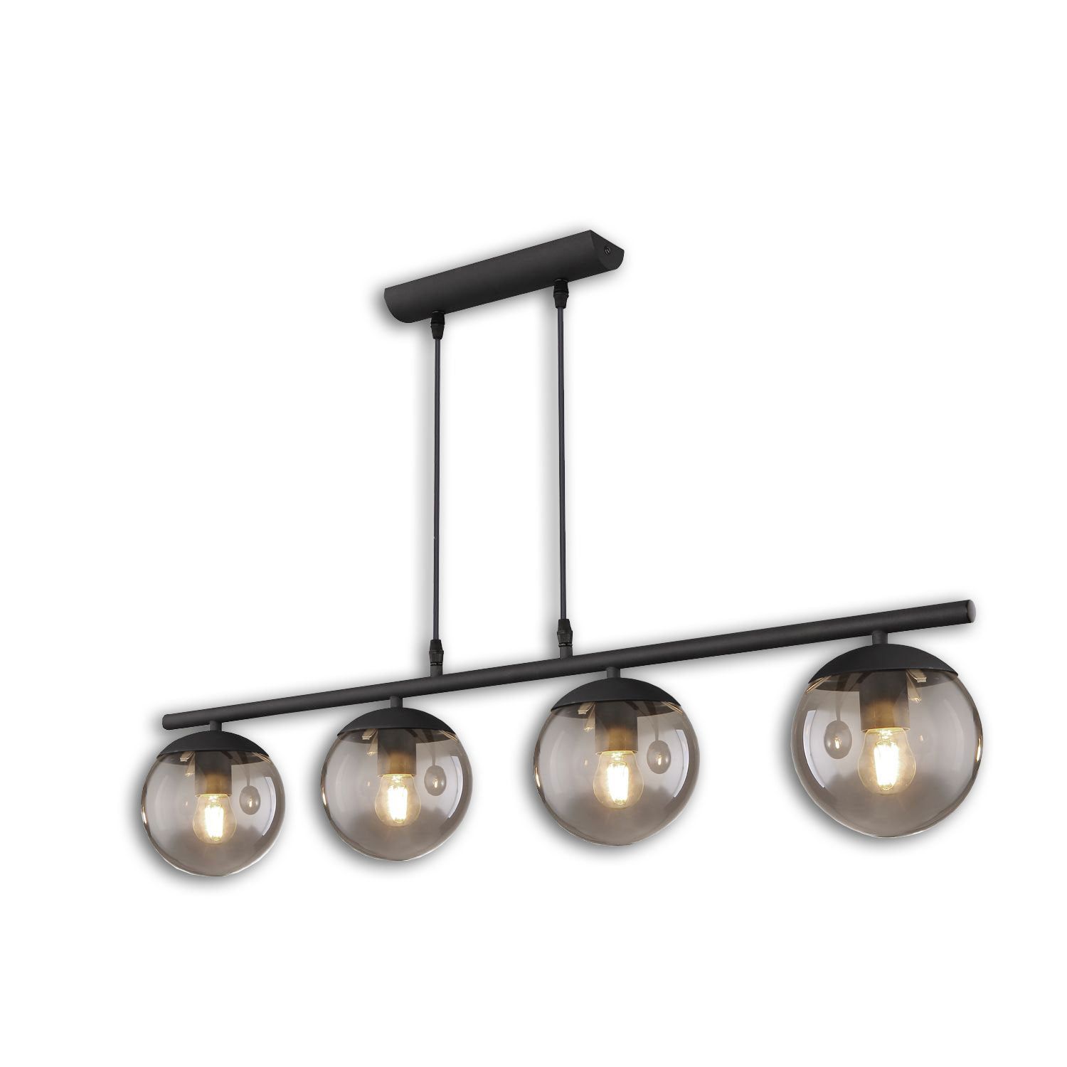 ISOLED Hängeleuchte Metall schwarz, rund, rauchglas, 4xE27 Fassung, exkl. Leuchtmittel - 1