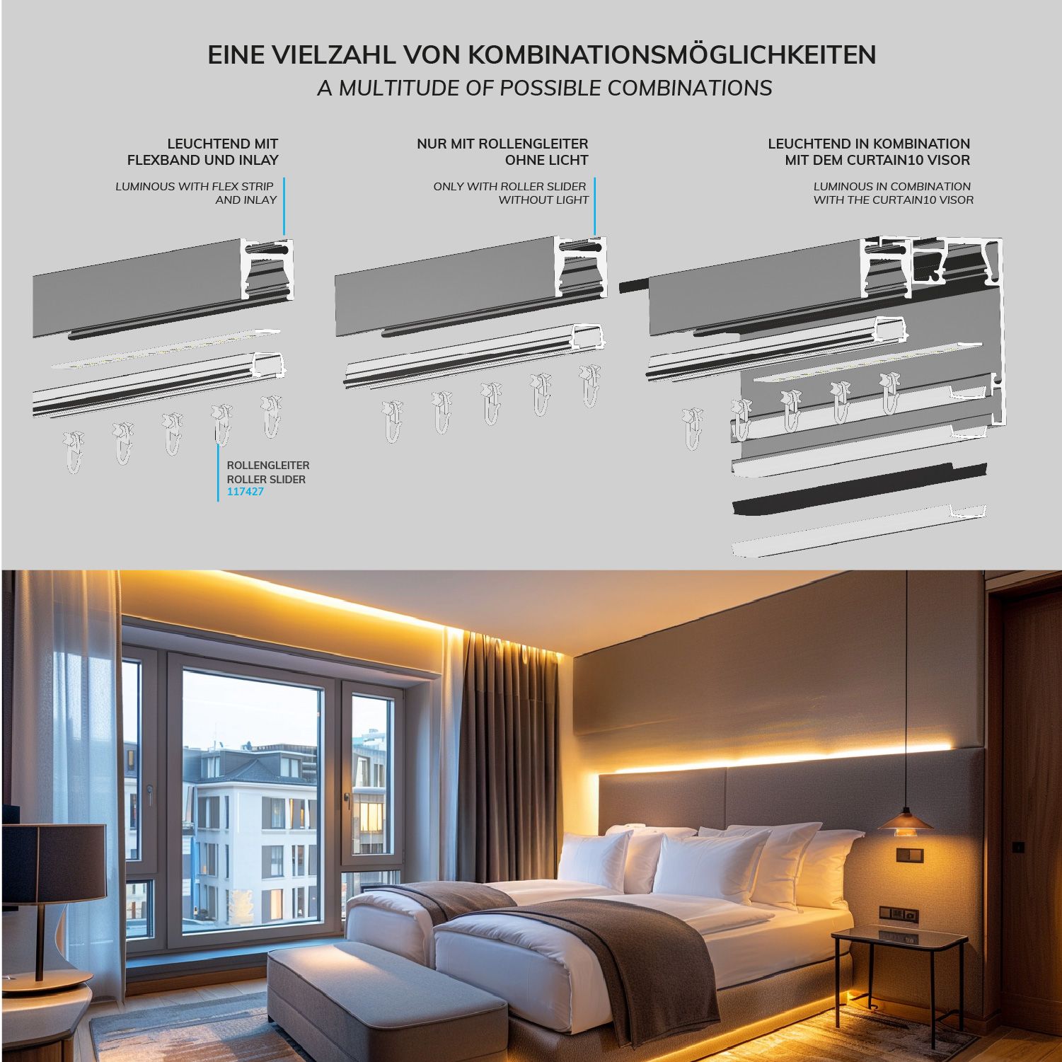 ISOLED Gardinenprofil Curtain10 DOUBLE, weiß RAL9010, 200cm - 7