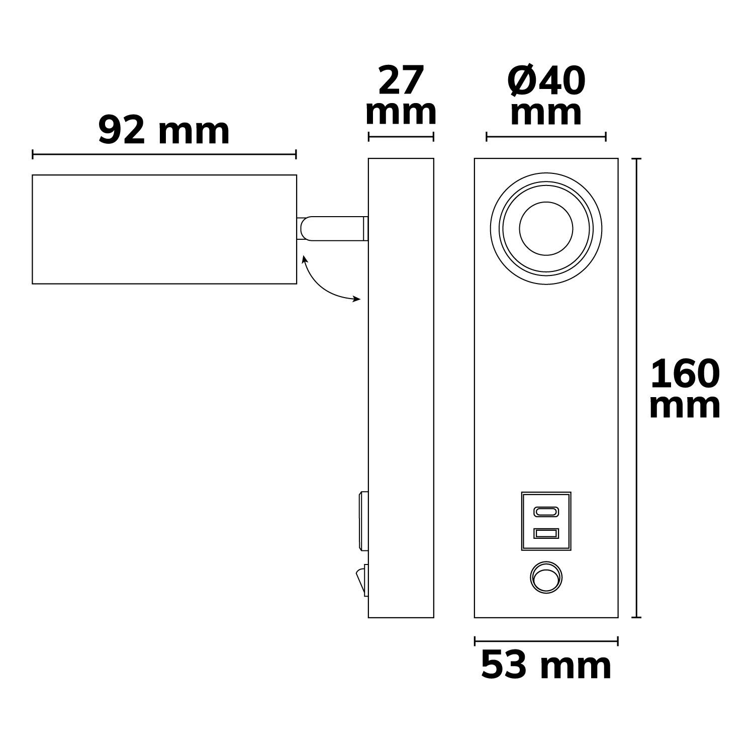 ISOLED LED Leseleuchte, 4,5W, schwarz, mit USB-A und USB-C Ladebuchse, 3000K - 4