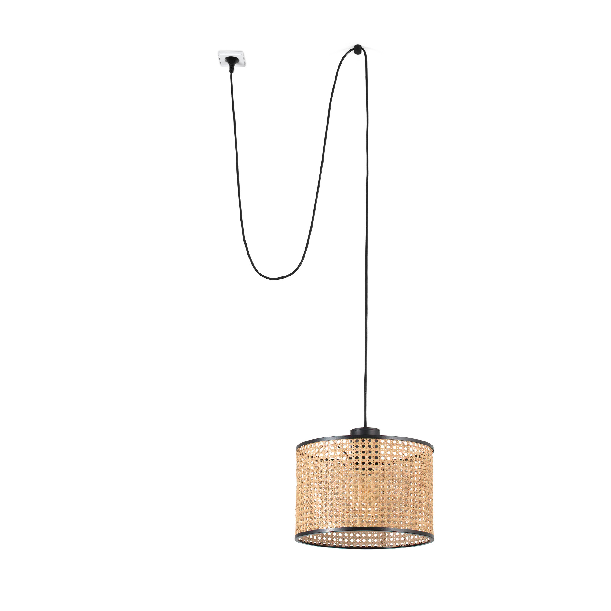 Faro MAMBO 320 Pendelleuchte schwarz/rattan mit Stecker - 1