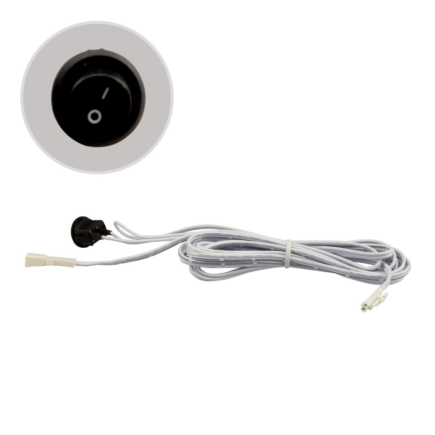 ISOLED MiniAMP Einbauschalter Ein/Aus, female-Buchse und male-Stecker, 30cm+200cm, 2-polig, weiß, max. 5A - 2