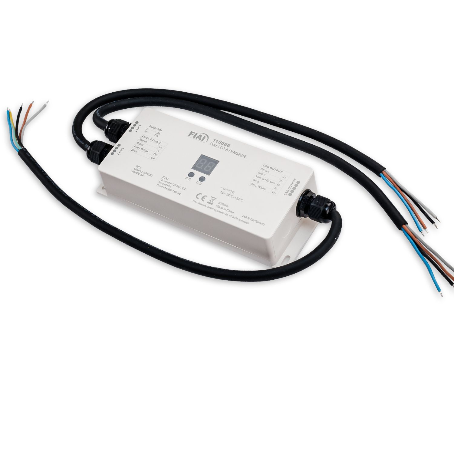 ISOLED DALI DT8 1 Adresse Universal Push-Dim PWM-Dimmer IP67, 4 Kanal, 12-36V 4x5A - 4