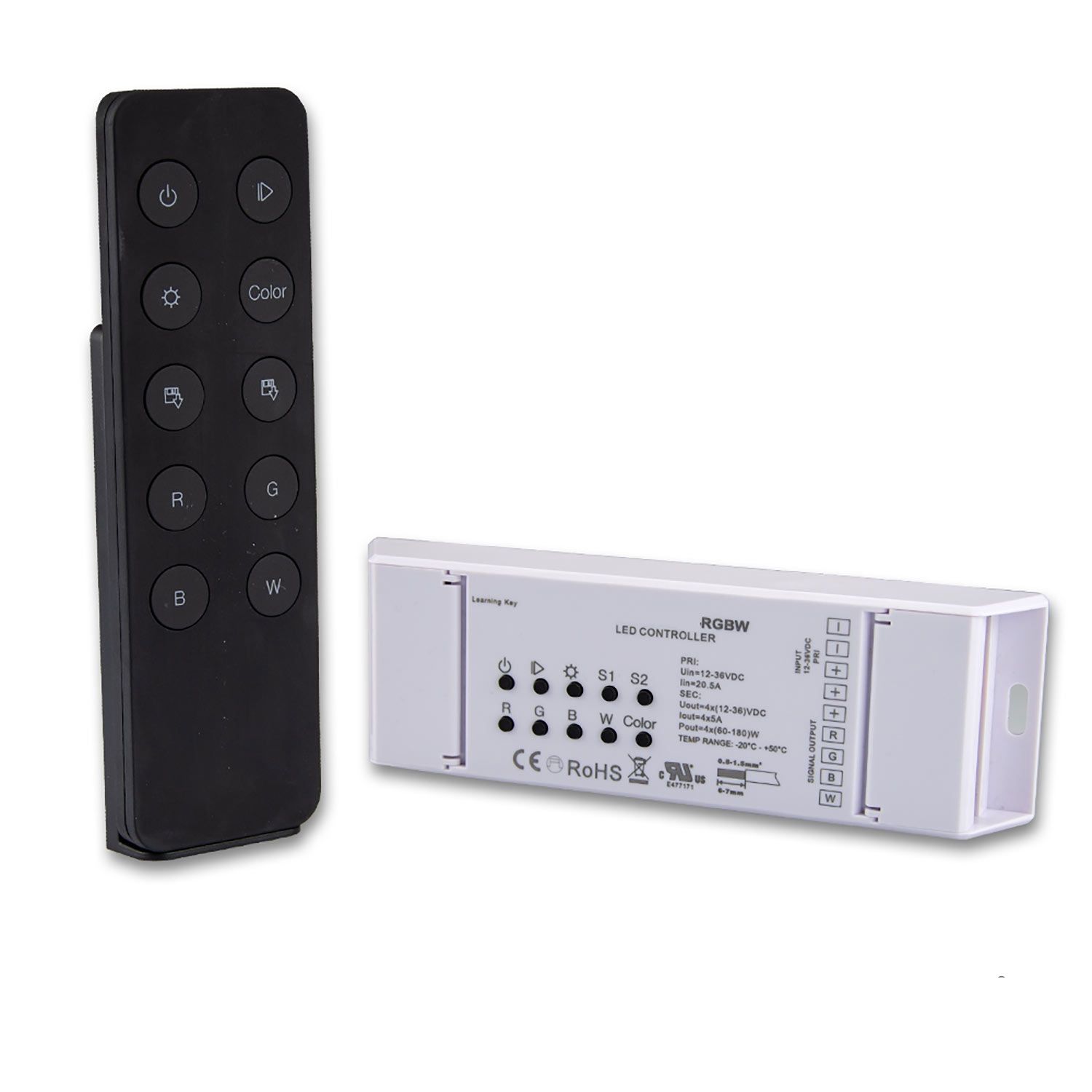 ISOLED RGB+W PWM-Dimmer mit Nah- u. Fernbedienung, 2 Szenen-Speicher, 4 Kanal, 12-36V, 4x5A - 1