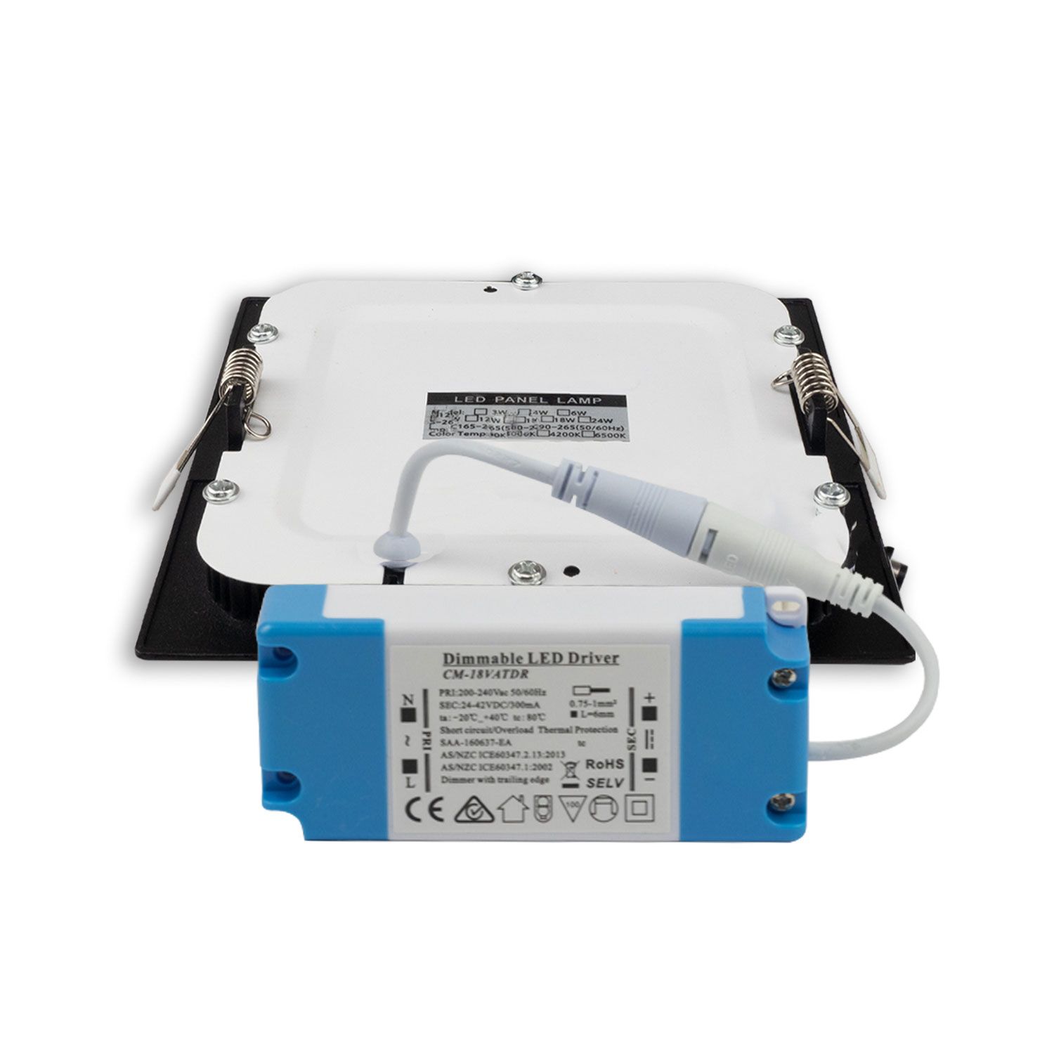 ISOLED LED Downlight, 18W, eckig ultraflach schwarz, 225x225mm, ColorSwitch 3000|3500|4000K, dimmbar - 3