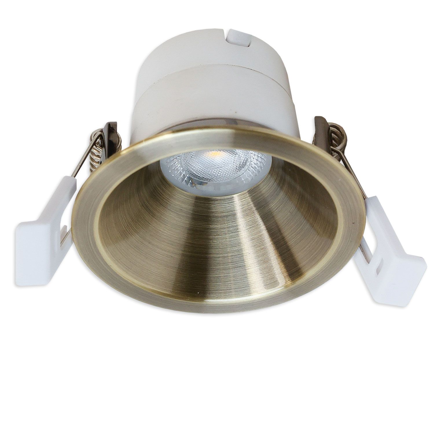ISOLED LED Einbaustrahler BACK60, messing geb., rund, 5W, CRI90, 3000K, rückversetzt, UGR