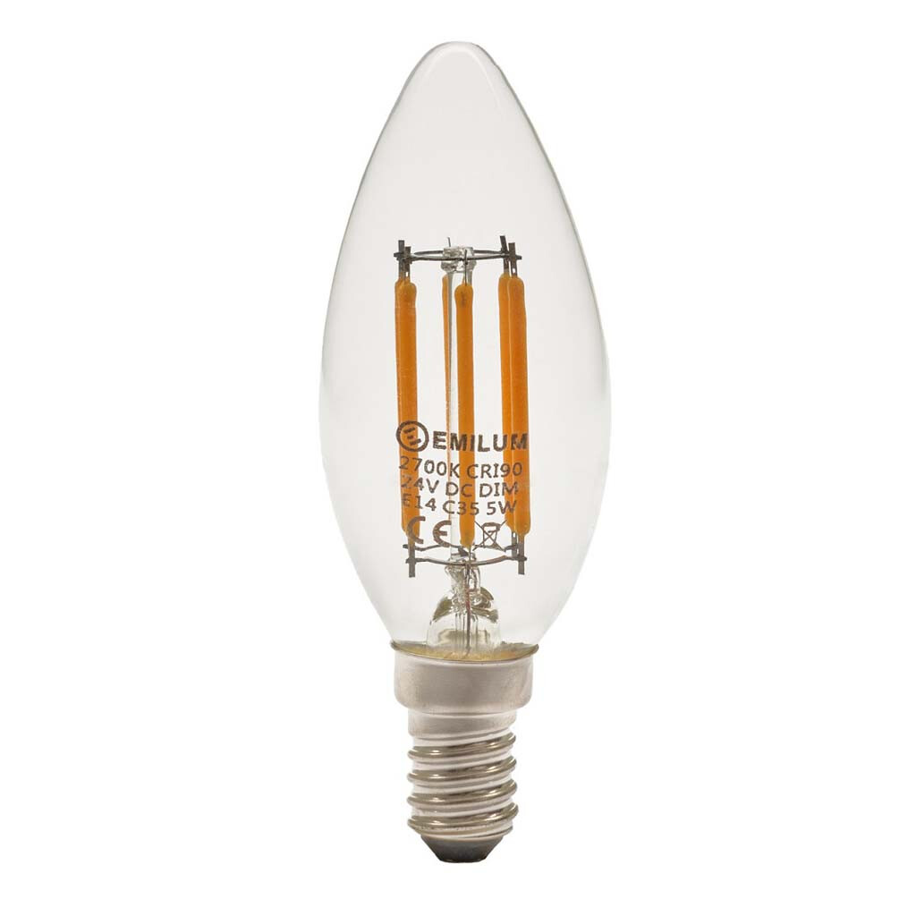 Emilum LED-Filament Kerze, 24V, 5W, 2700K, E14 (Adapter E27) - Produktbild 3