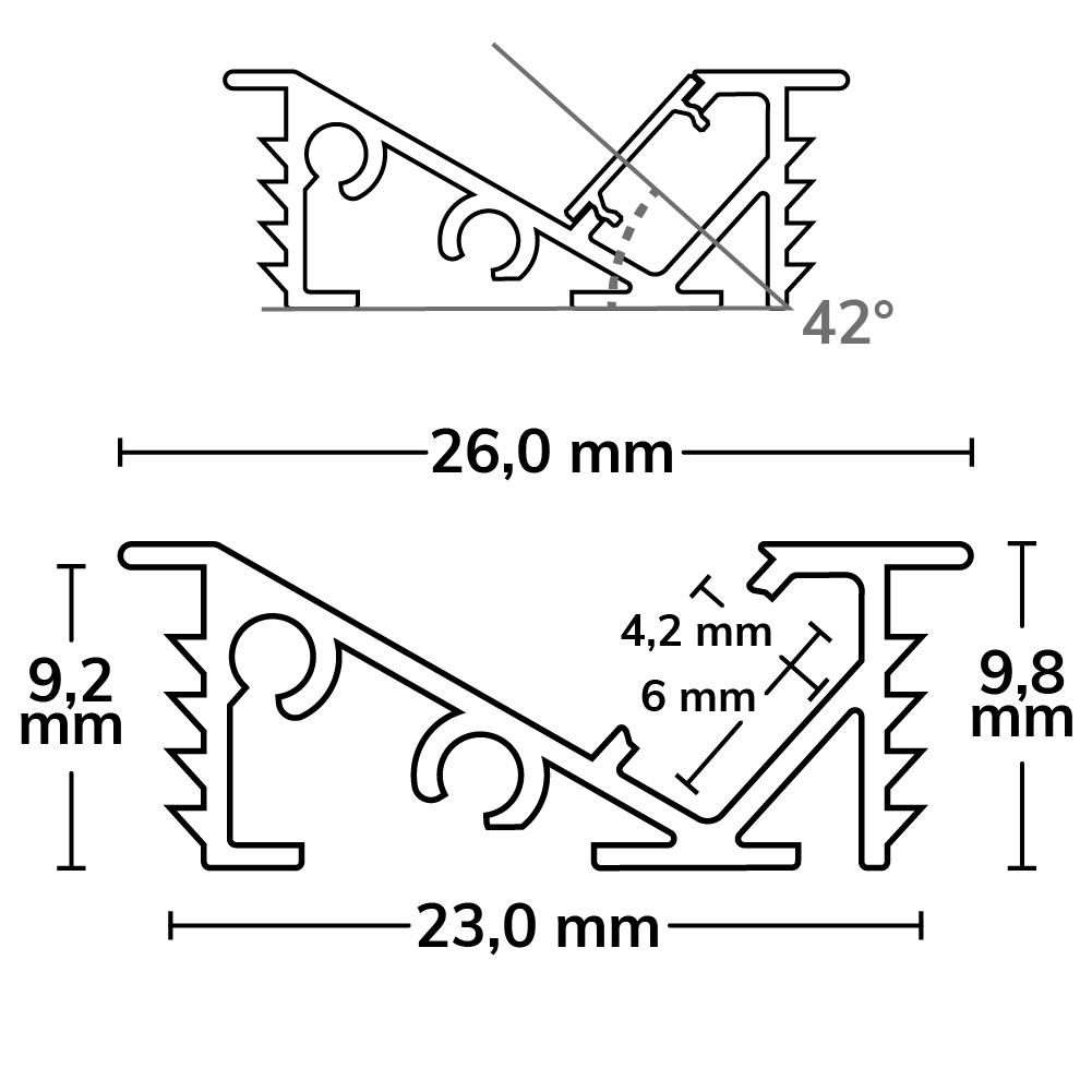 ISOLED LED Einbauprofil FURNIT6 D Aluminium schwarz RAL 9005, 200cm - 4