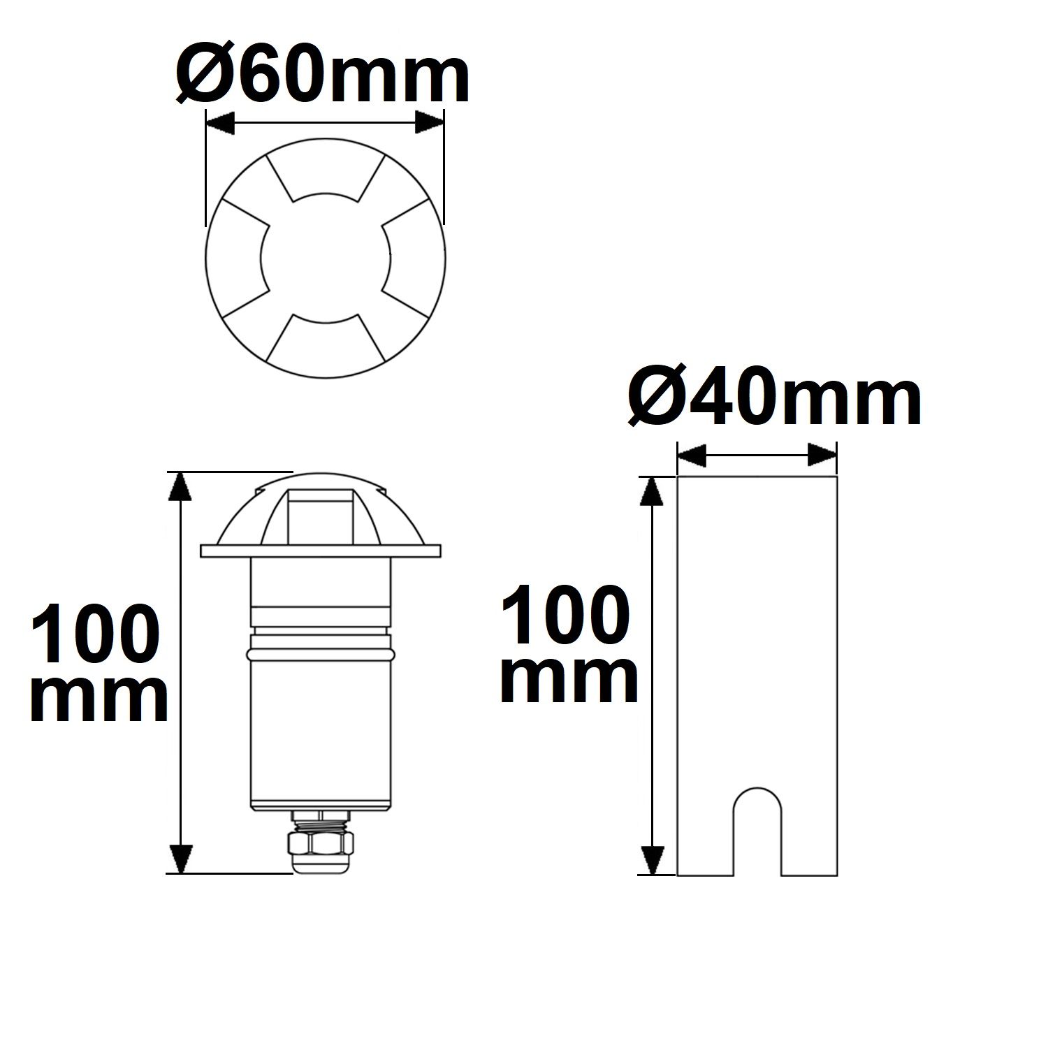 ISOLED LED Bodeneinbaustrahler, rund 4SIDE 60mm, schwarz, 12-24V, IP67, 3W, 60°, warmweiß - 4