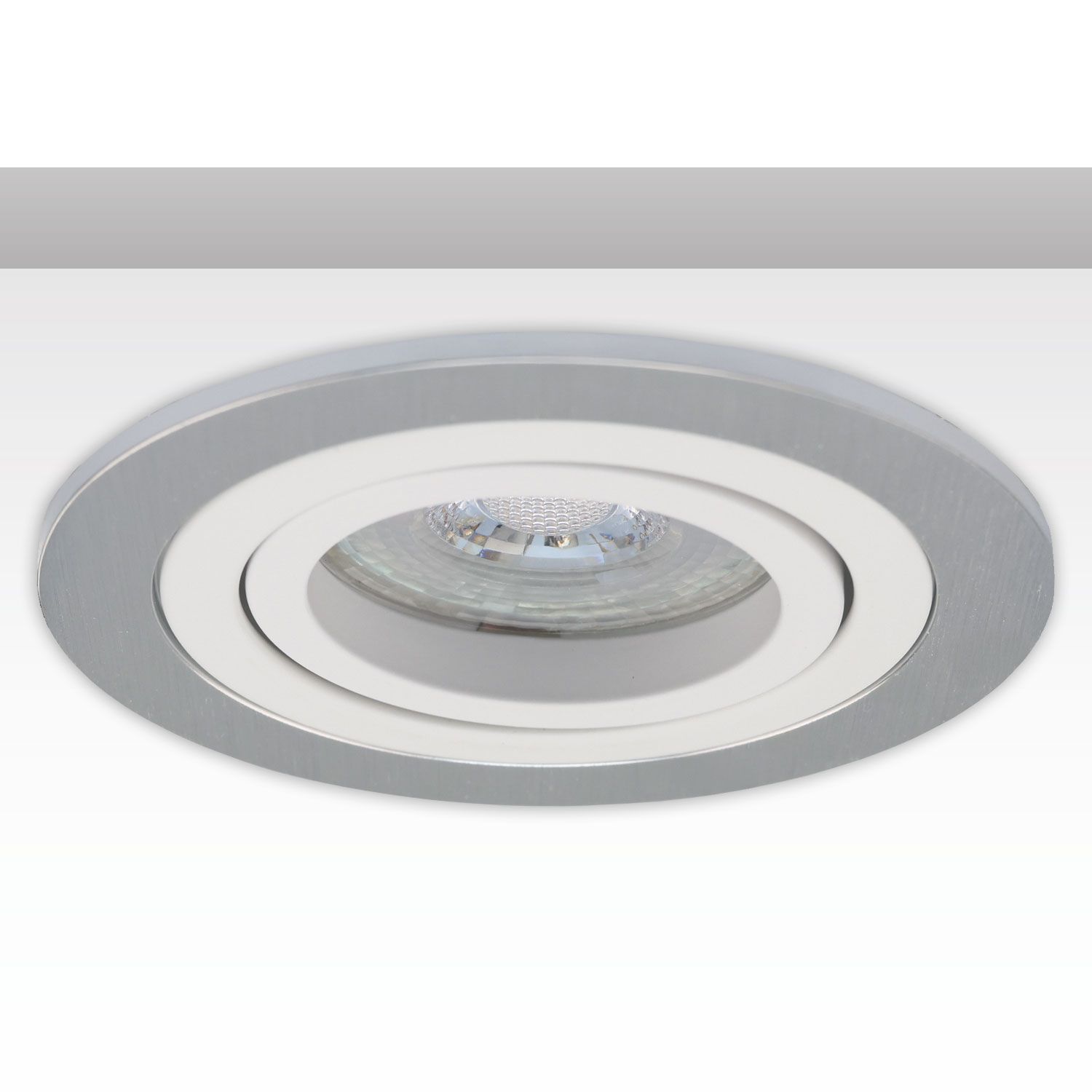 ISOLED Einbaurahmen rund, Loch 80mm, Alu gebürstet + Alu weiß, für GU10/MR16 Spots - 1