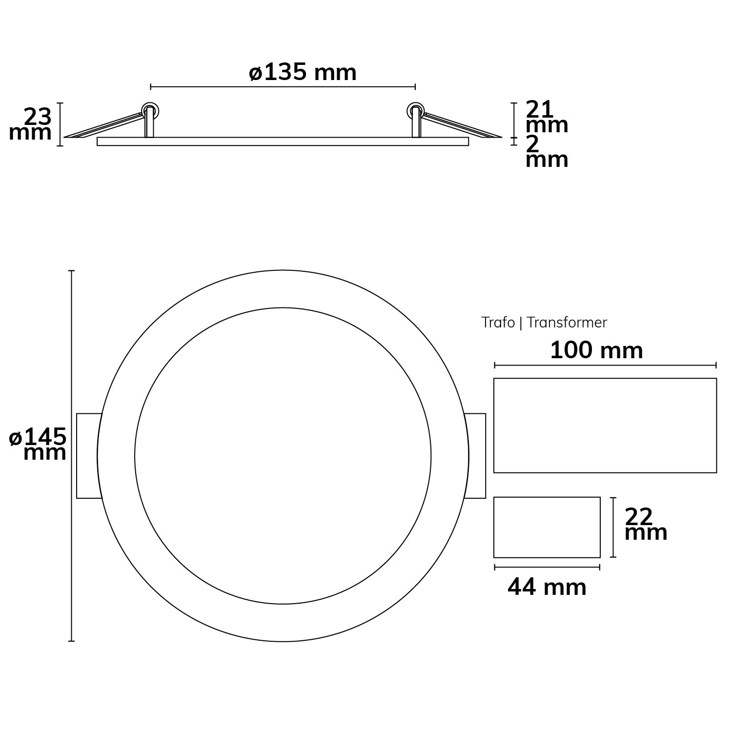 ISOLED LED Downlight, 9W, rund, ultraflach, blendungsreduziert, schwarz, 147mm, warmweiß, dimmbar CRI90 - 7