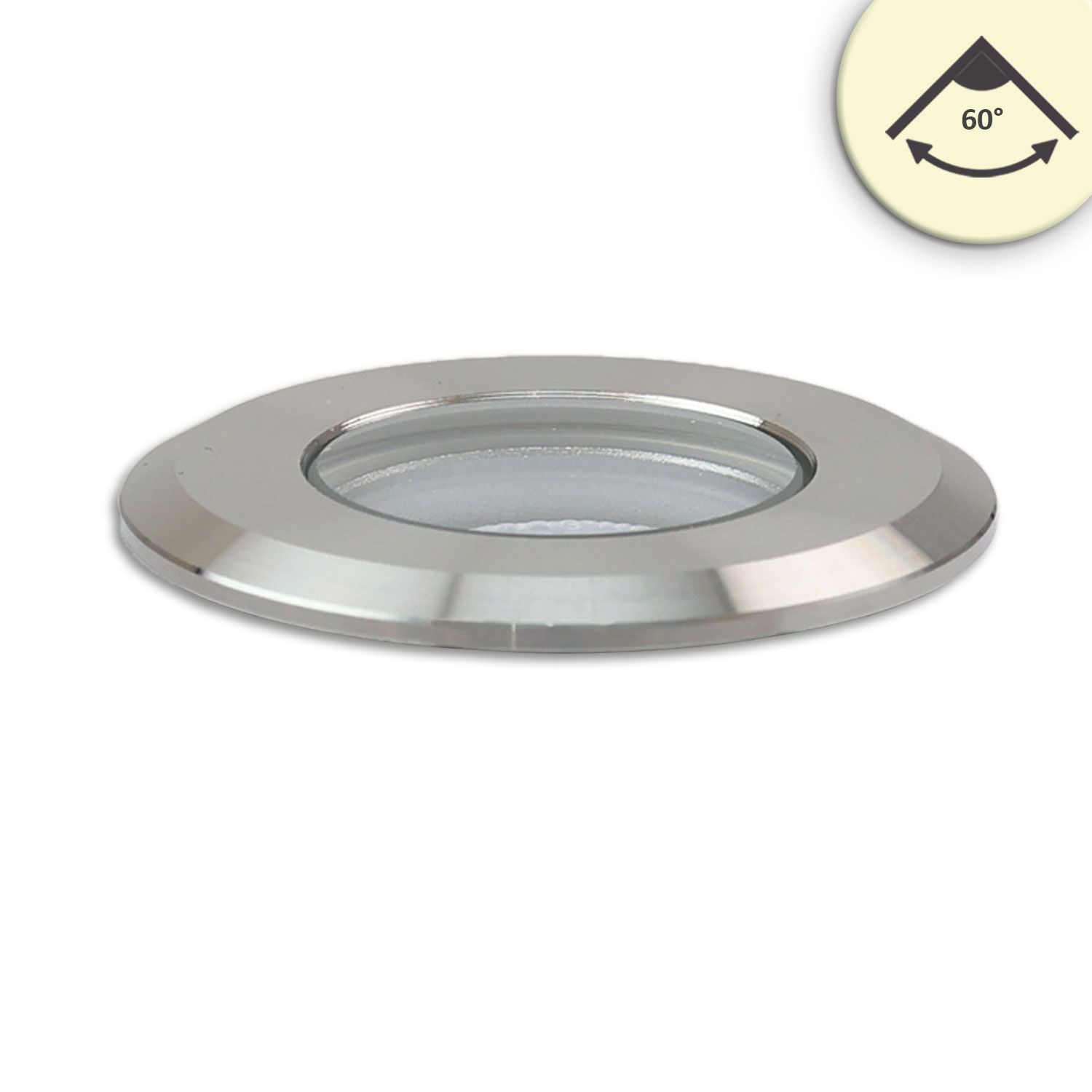 ISOLED LED Bodeneinbaustrahler, rund 45mm, Edelstahl, 12-24V, IP67, 3W, 60°, warmweiß - 1