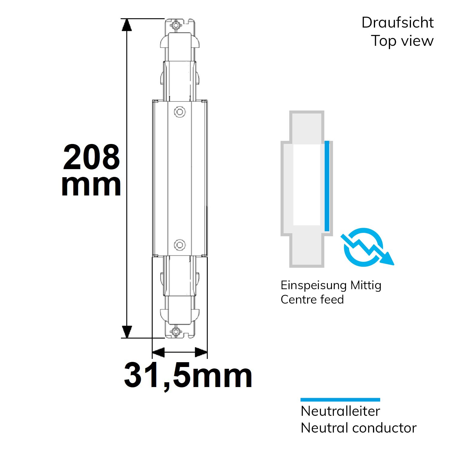 ISOLED 3-Phasen DALI Mittel-Einspeisung für Aufbauschiene, schwarz - 2