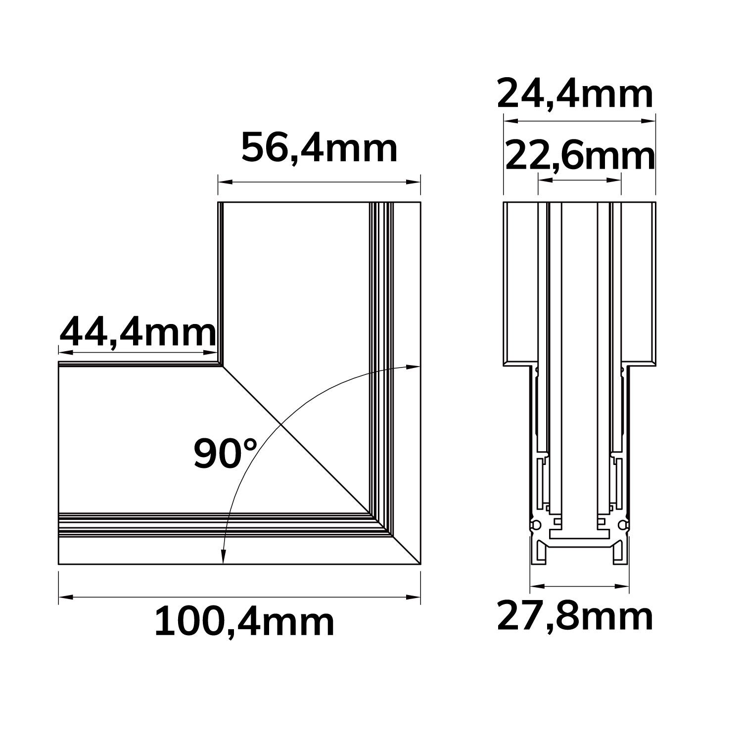 ISOLED Track48 Eckschiene 90° vertikal für Einbauschiene, weiß, nicht stromführend - 2