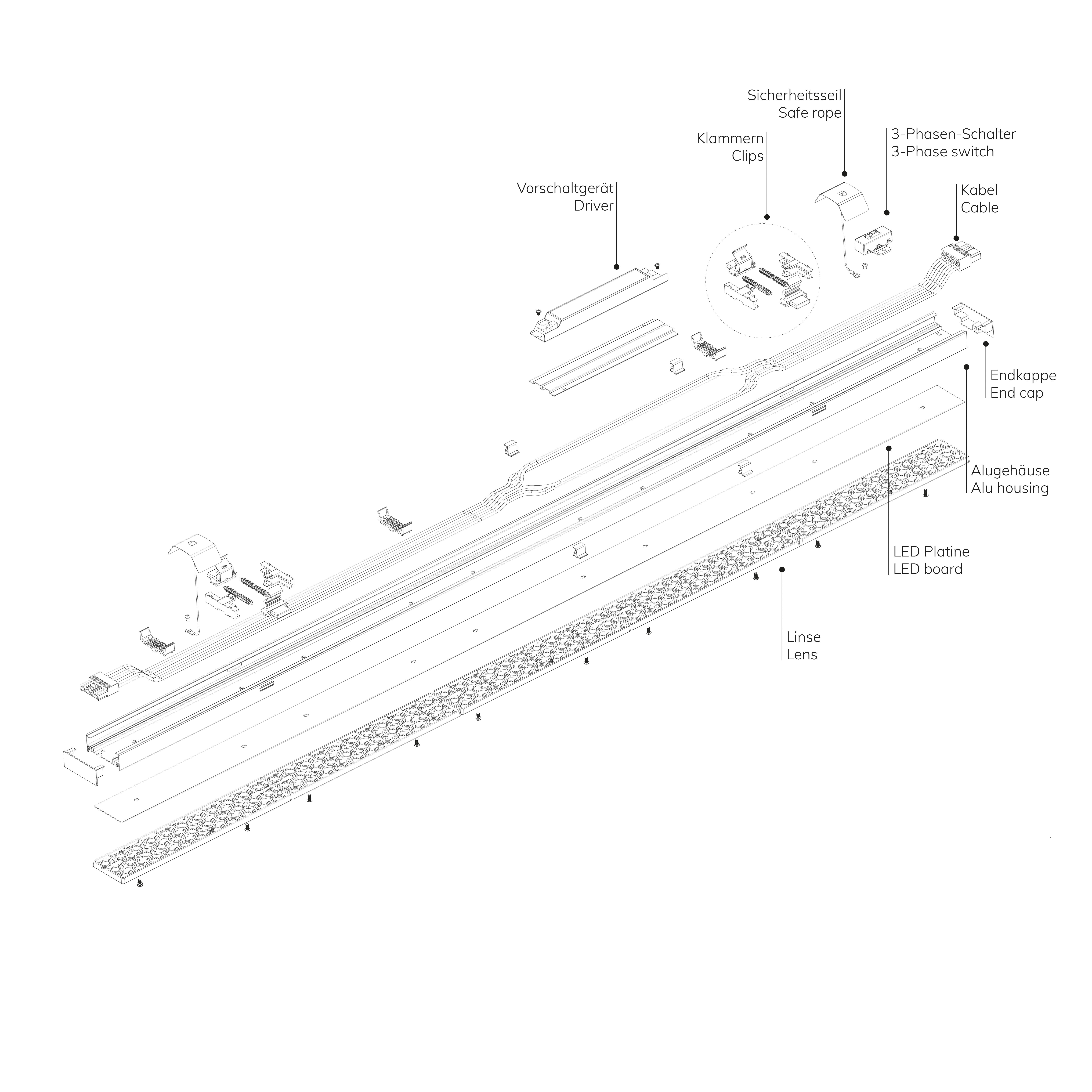 ISOLED FastFix LED Linearsystem R XL Modul 1528mm 25-75W, 5000K, 120°, 160lm/W - 5