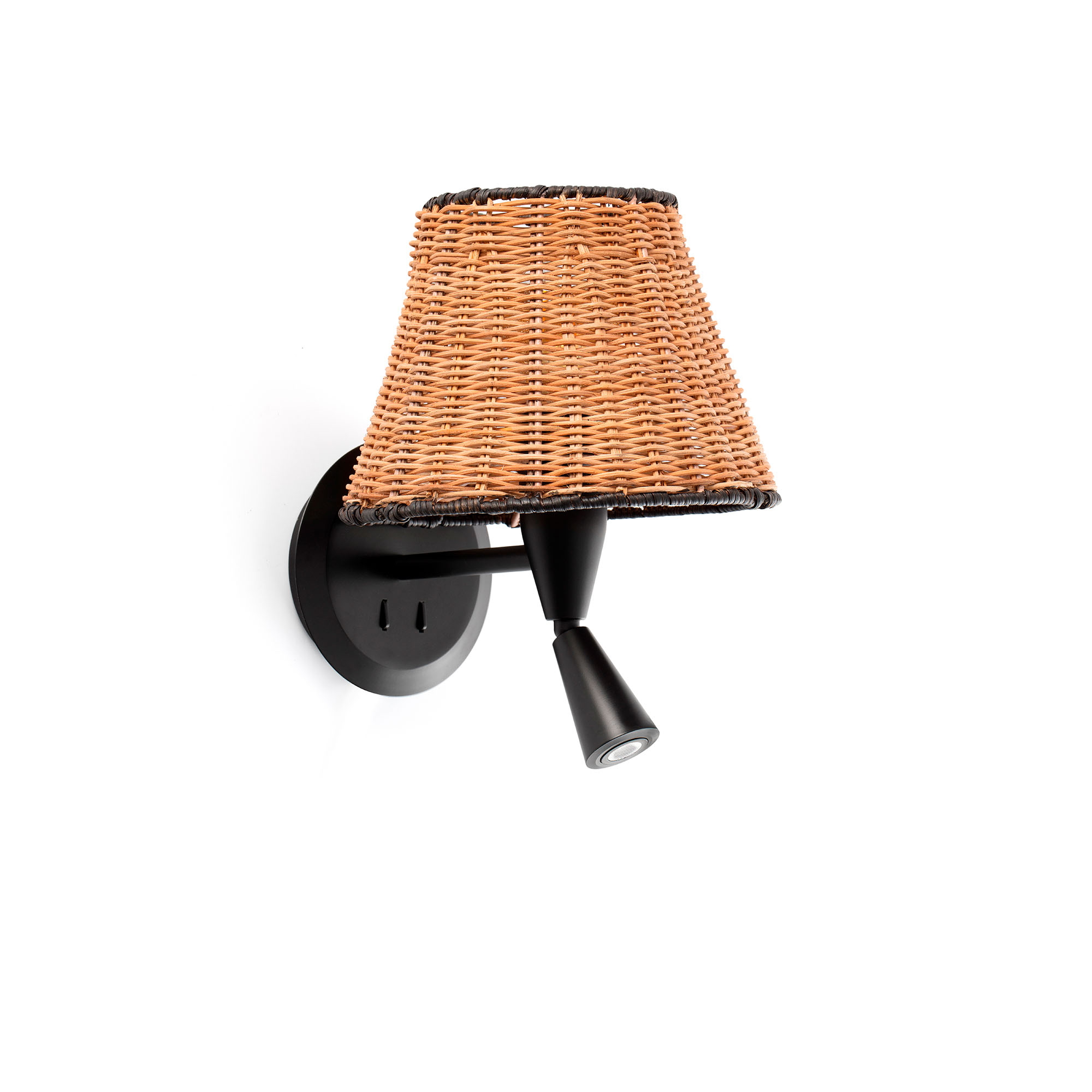 Faro SUMBA Wandleuchte schwarz/rattan mit Leser - 1