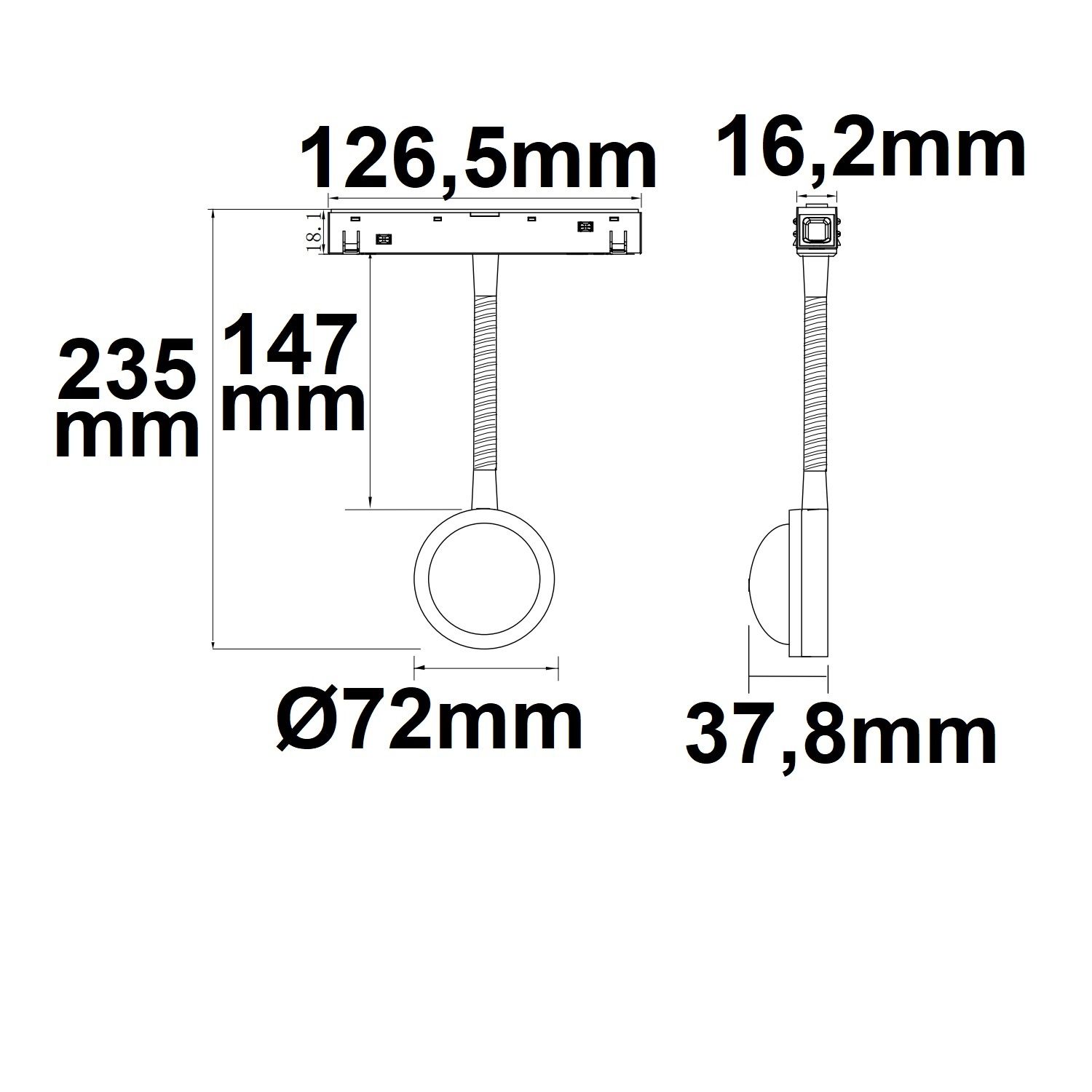 ISOLED Track48 Leuchte Sunglow flexible schwarz 5,5W, 160°, 48V DC, 2000K - 4