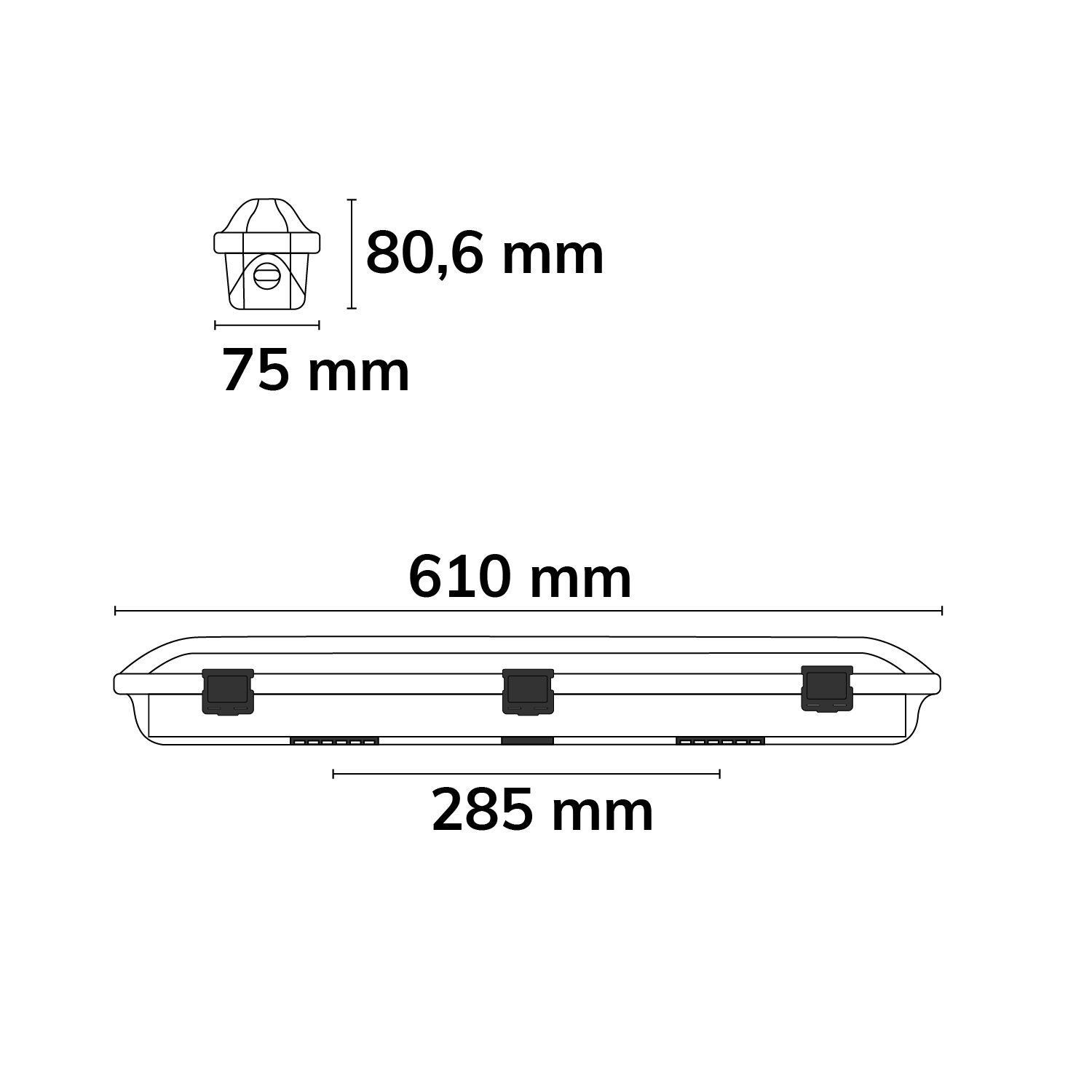 ISOLED LED Wannenleuchte SL 60cm, IP66, PowerSwitch 14-20W, 140lm/W, ColorSwitch 3000|4000|5700K - 3
