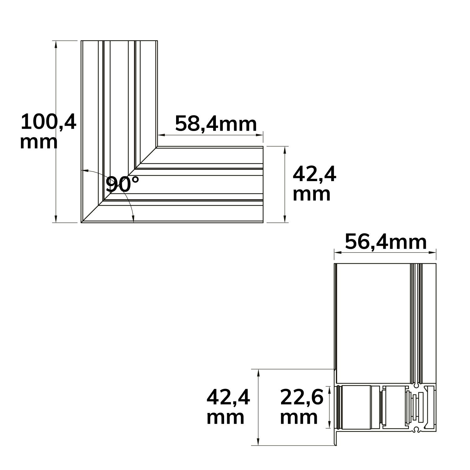 ISOLED Track48 Eckschiene 90° horizontal für Einbauschiene, weiß, nicht stromführend - 2