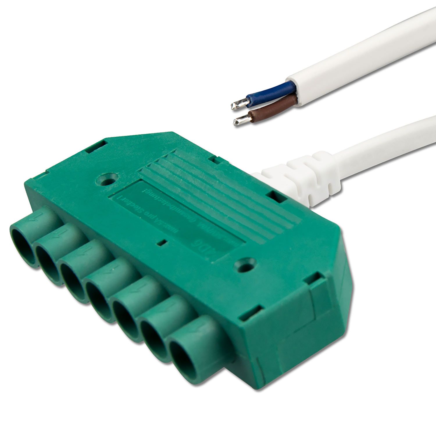 ISOLED Mini-Plug 6-fach Verteiler female, 1m, 2x0,75, IP54, weiß-grün, max. 48V/6A - 1