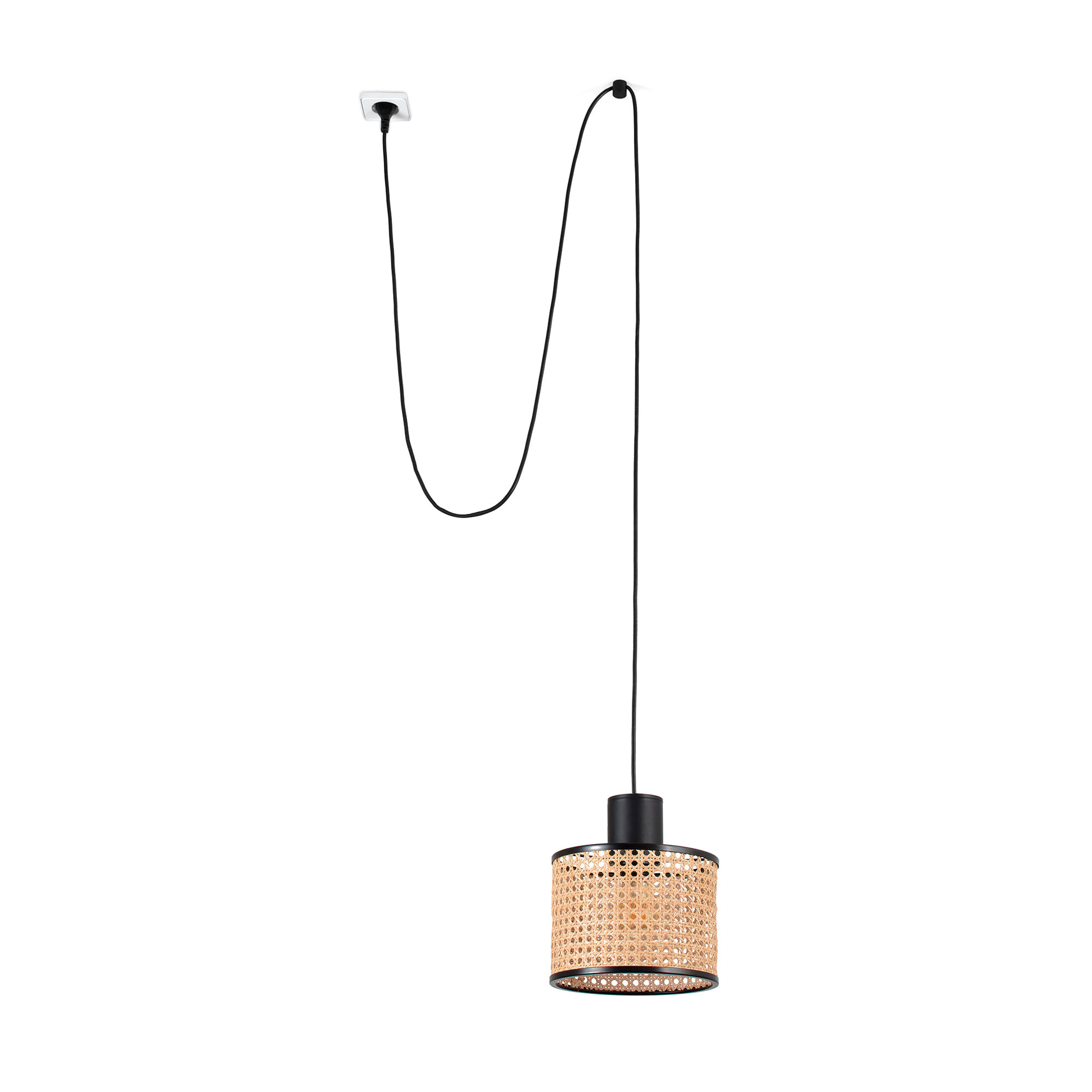 Faro MAMBO 210 Pendelleuchte schwarz/rattan mit Stecker - 1