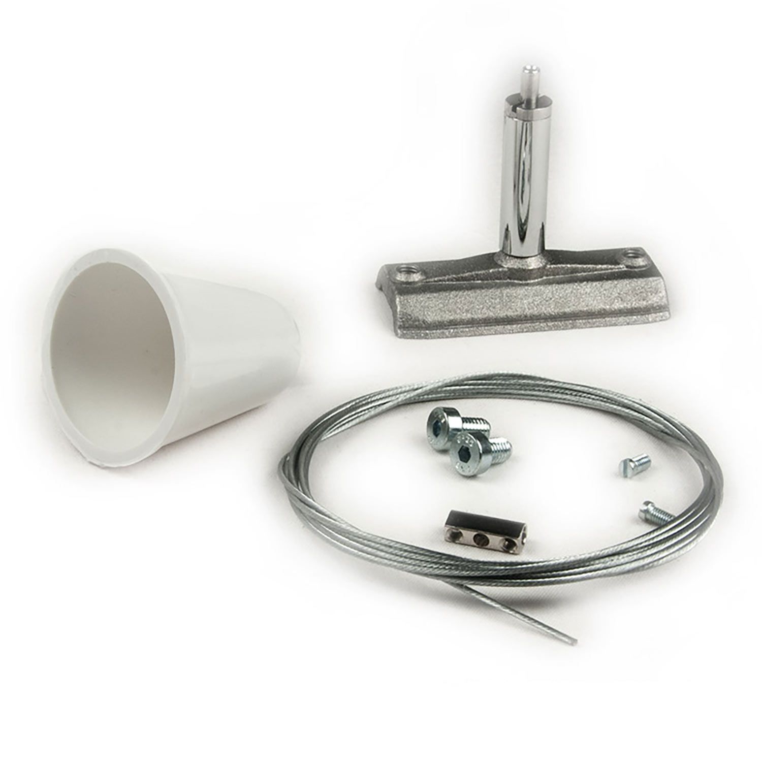 ISOLED Seilabhängung (1 Stk) für 3-Phasen Stromschiene Classic mit Gegenstück, Baldachin und Stahlseil 2m ISOLED Seilabhängung (1 Stk) für 3-Phasen Stromschiene Classic mit Gegenstück, Baldachin und Stahlseil 2m - 1