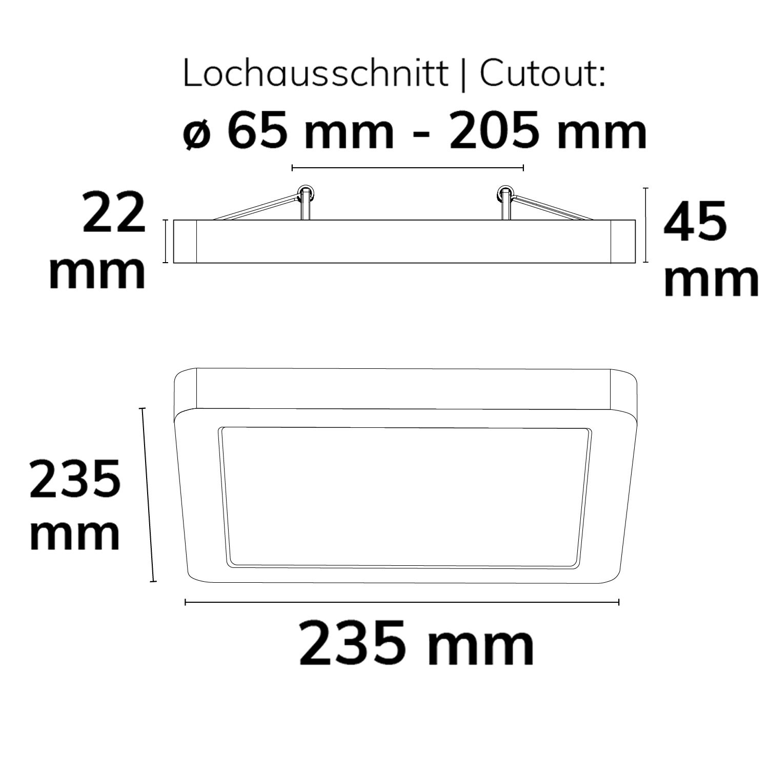 ISOLED LED Aufbau/Einbauleuchte Flex Pro 235x235, 16W, weiß, 120lm/W, 3000|3500|4000K, dimmbar - 4