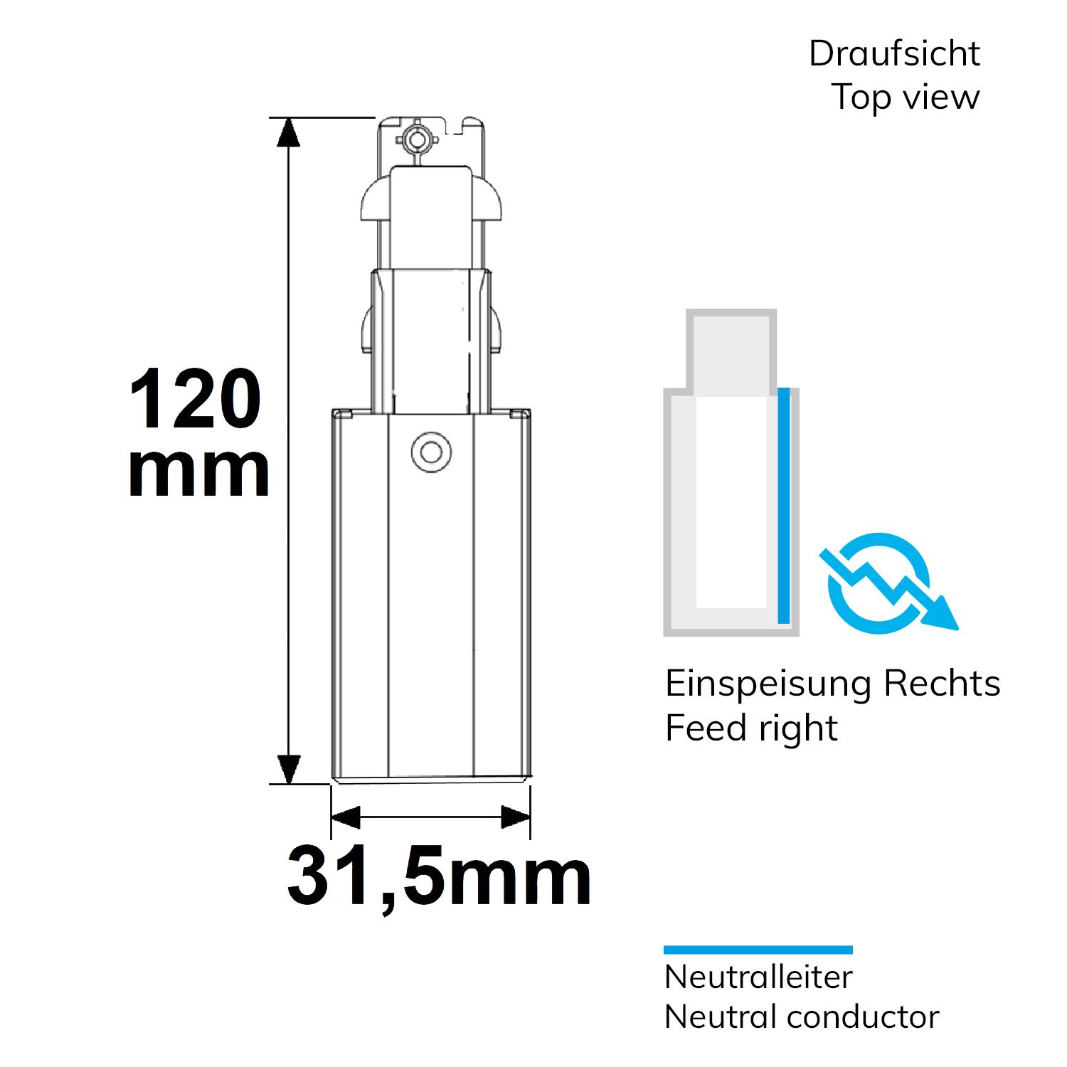 ISOLED 3-Phasen DALI Seiten-Einspeisung für Aufbauschiene, N-Leiter rechts, weiß - 2