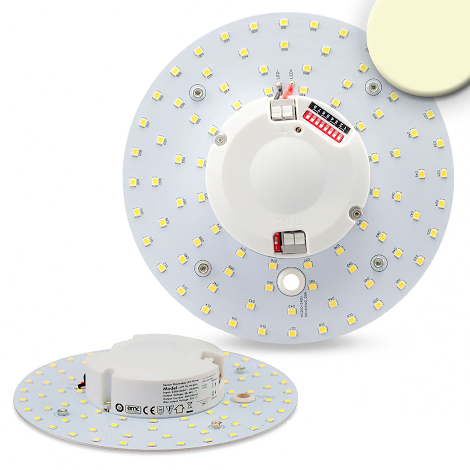 ISOLED LED Umrüstplatine 160mm, 14W, warmweiß, mit Haltemagnet und HF-Bewegungssensor - 1